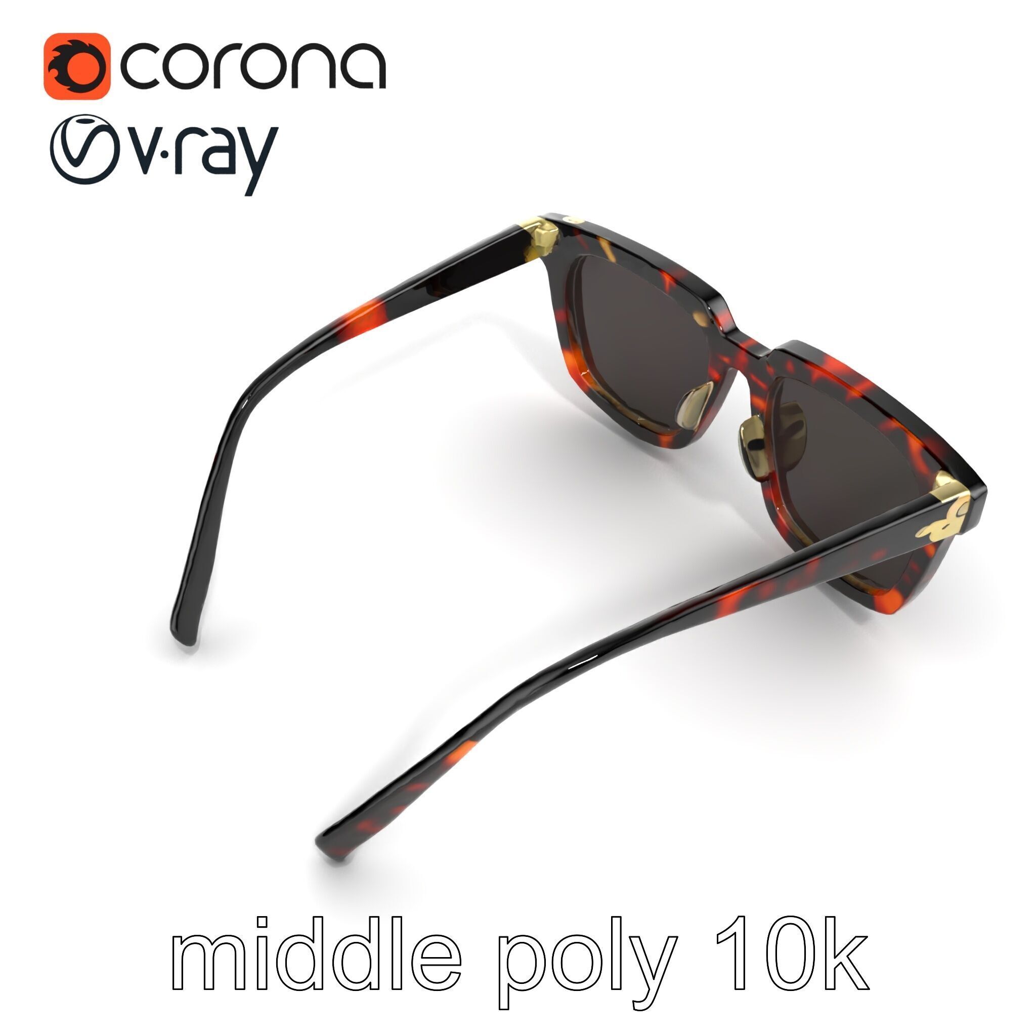 Vintage Square Tortoiseshell Sunglasses model pack Low-poly 3D model_11