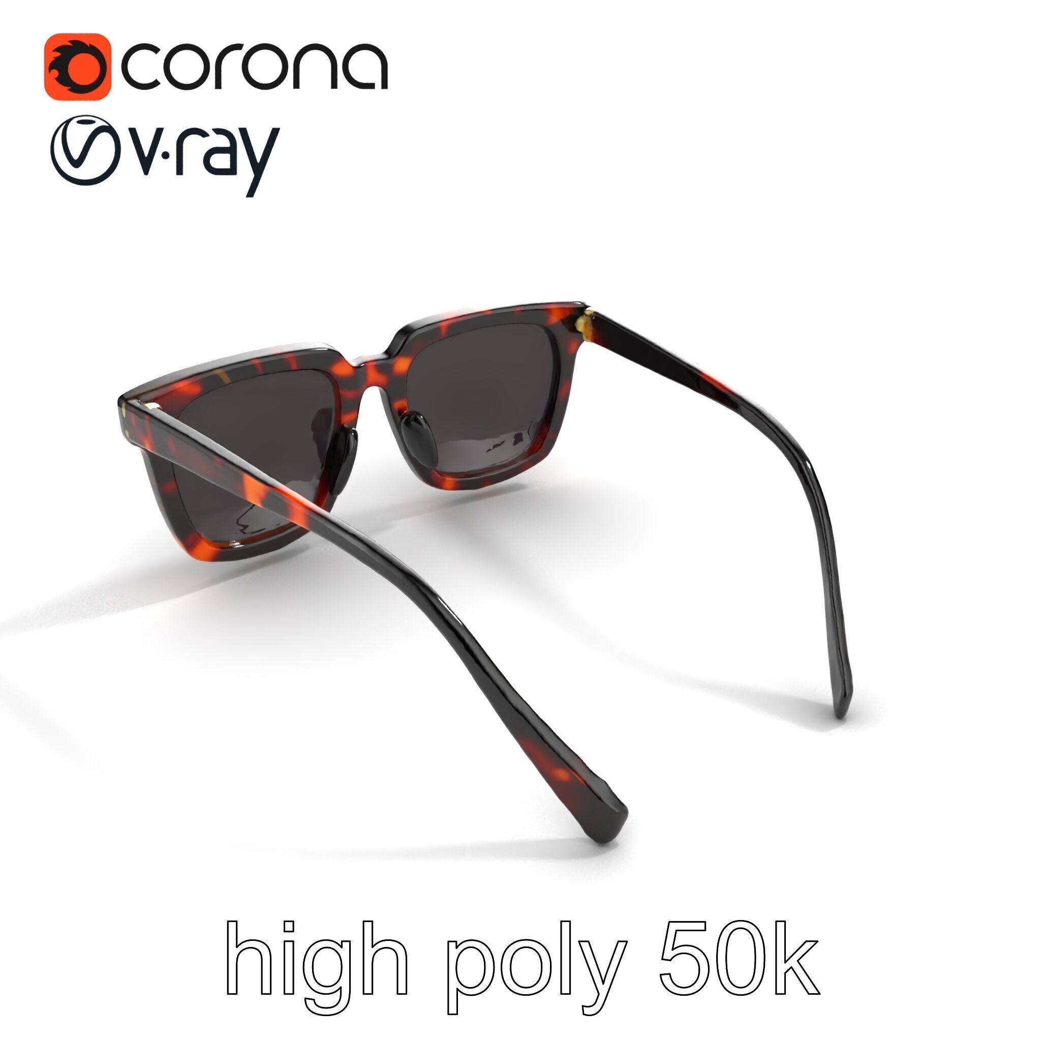 Vintage Square Tortoiseshell Sunglasses model pack Low-poly 3D model_12