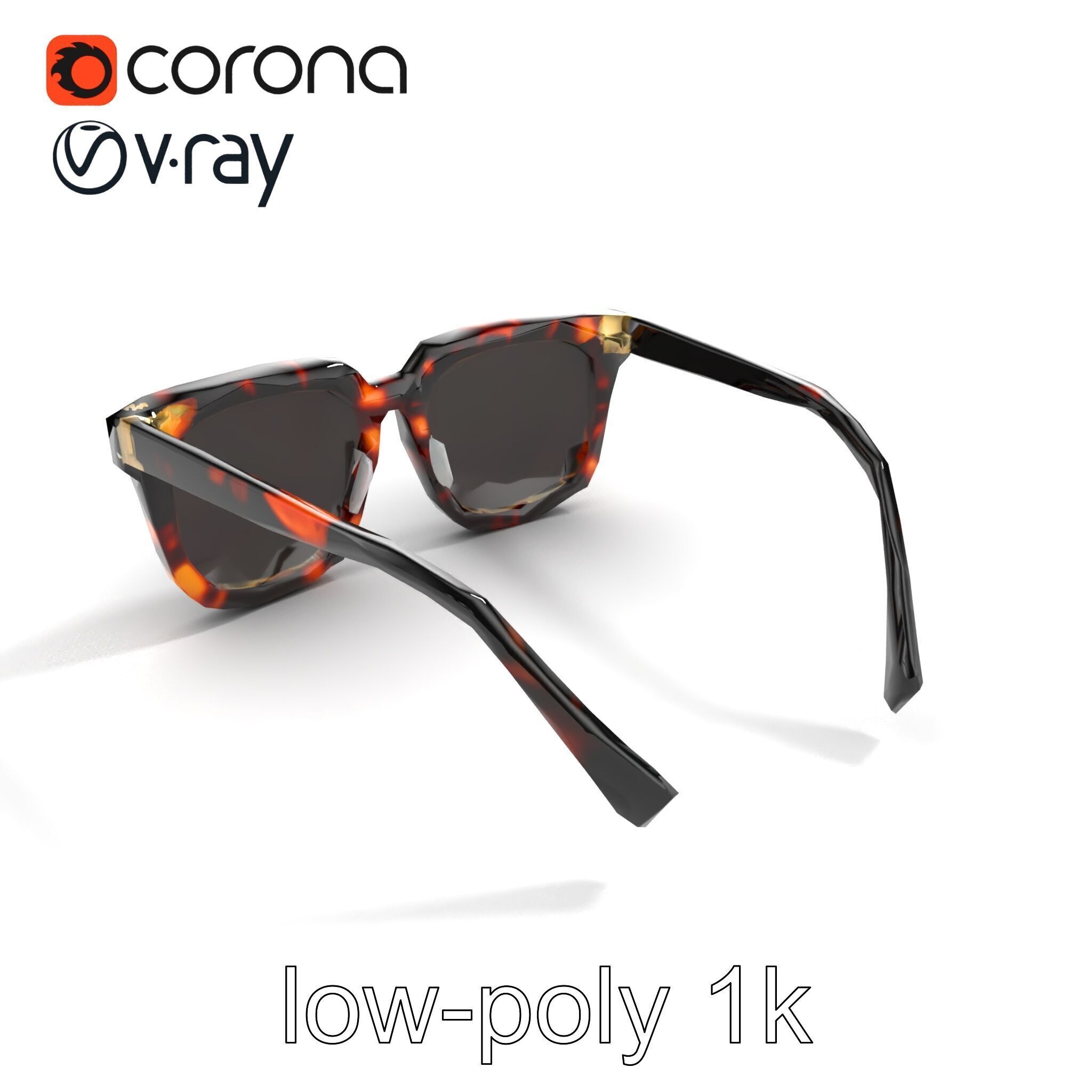 Vintage Square Tortoiseshell Sunglasses model pack Low-poly 3D model_9