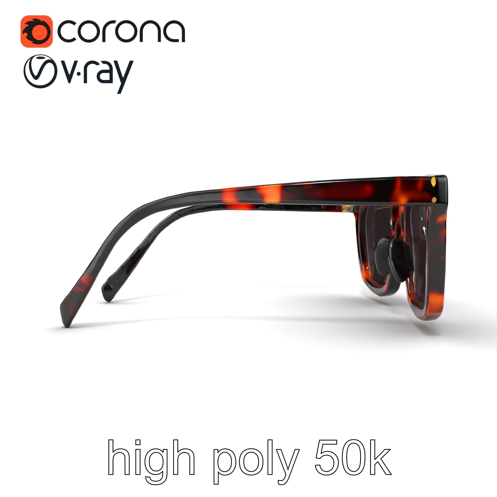 Vintage Square Tortoiseshell Sunglasses model pack Low-poly 3D model_18