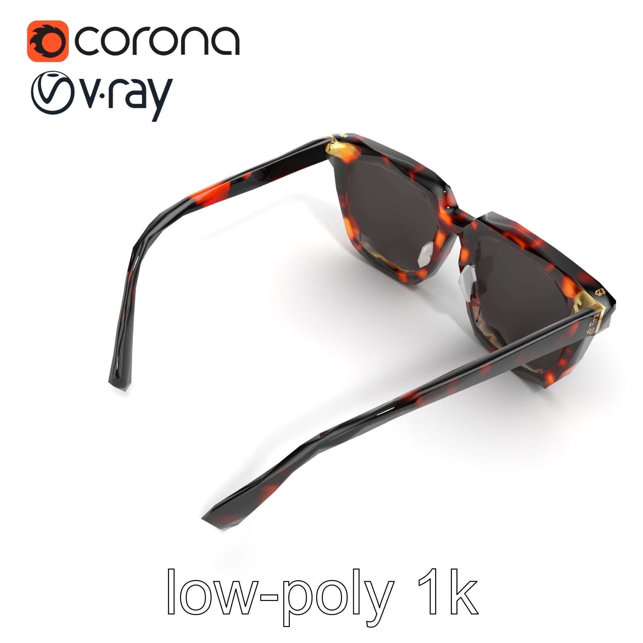 Vintage Square Tortoiseshell Sunglasses model pack Low-poly 3D model_14