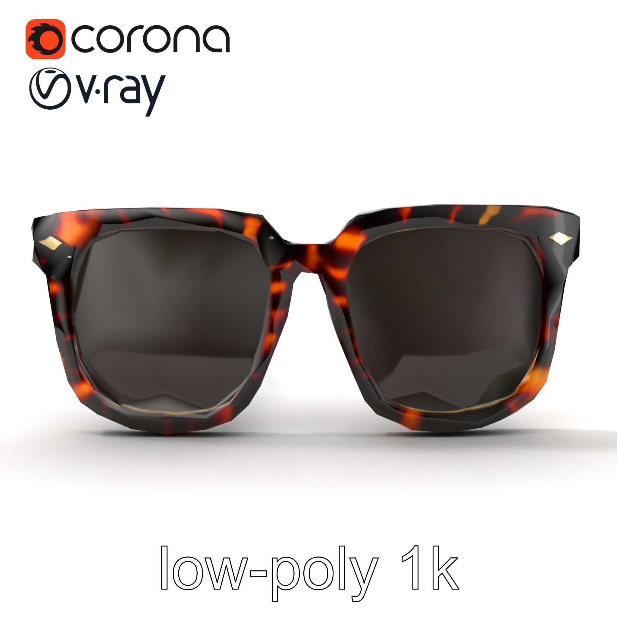 Vintage Square Tortoiseshell Sunglasses model pack Low-poly 3D model_28