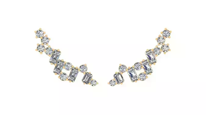 Elegant Diamond and Emerald Curved Earring Component