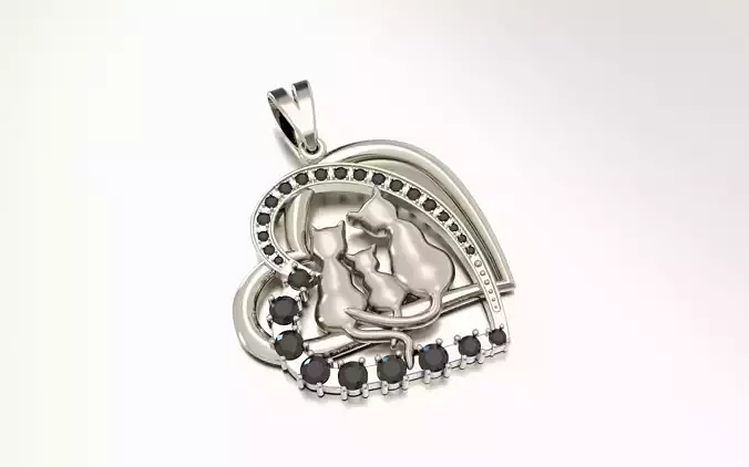 women pendant cats family whith stones 3d print model