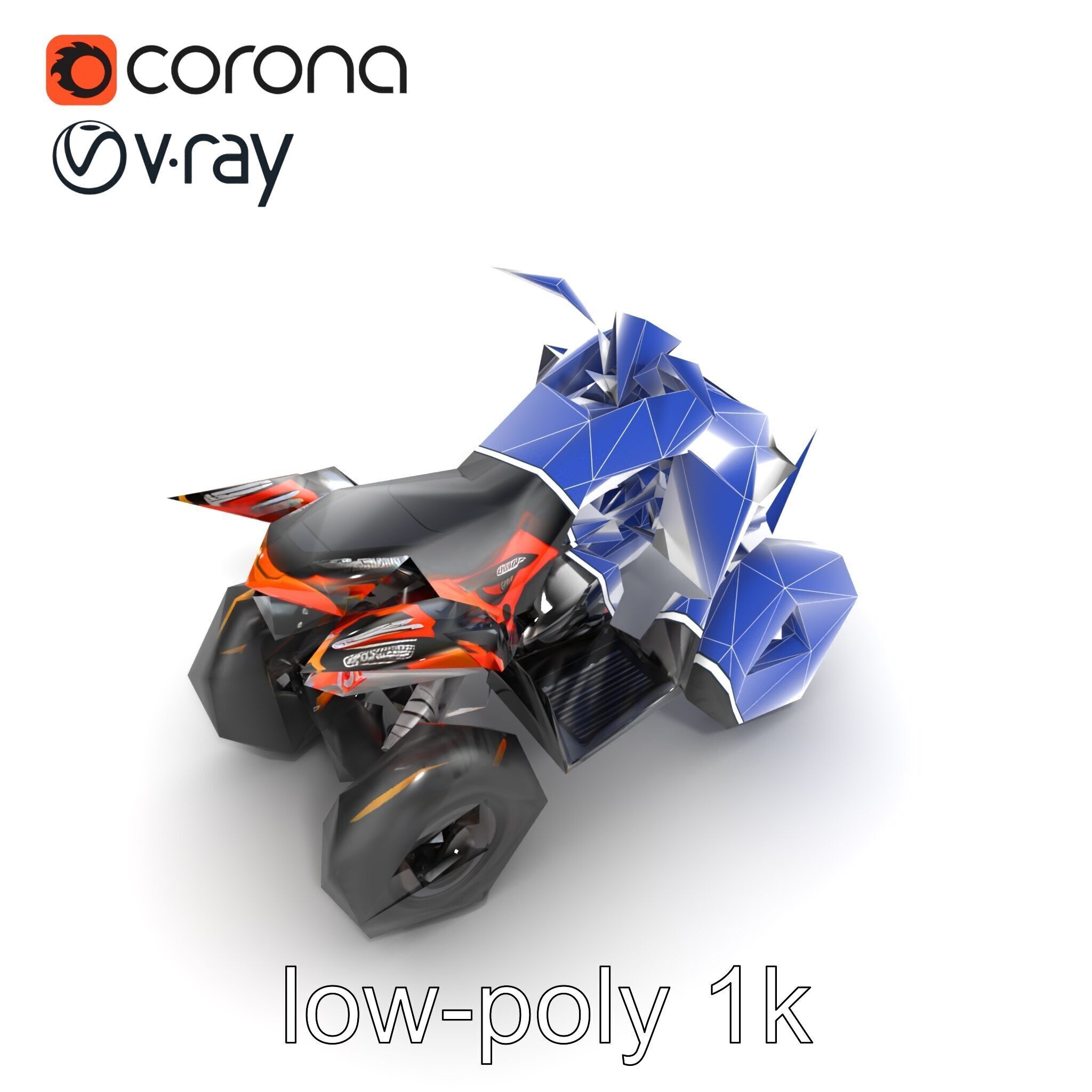 Orange Quad Bike Sporty Design model pack Low-poly 3D model_16