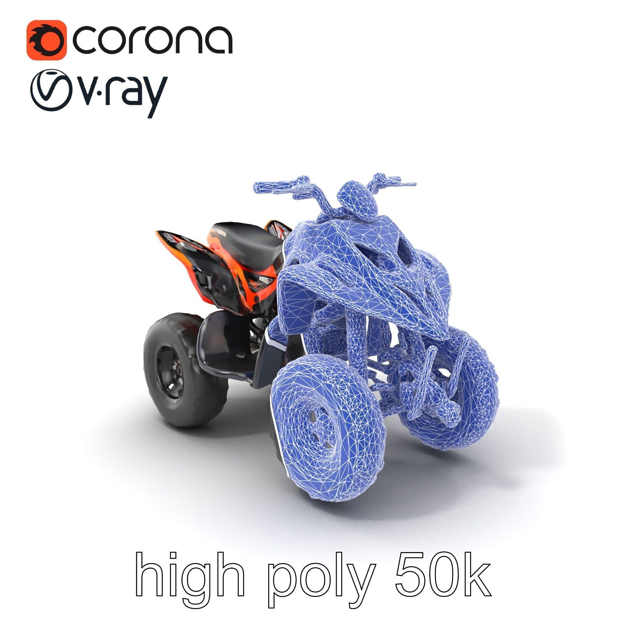 Orange Quad Bike Sporty Design model pack Low-poly 3D model_10