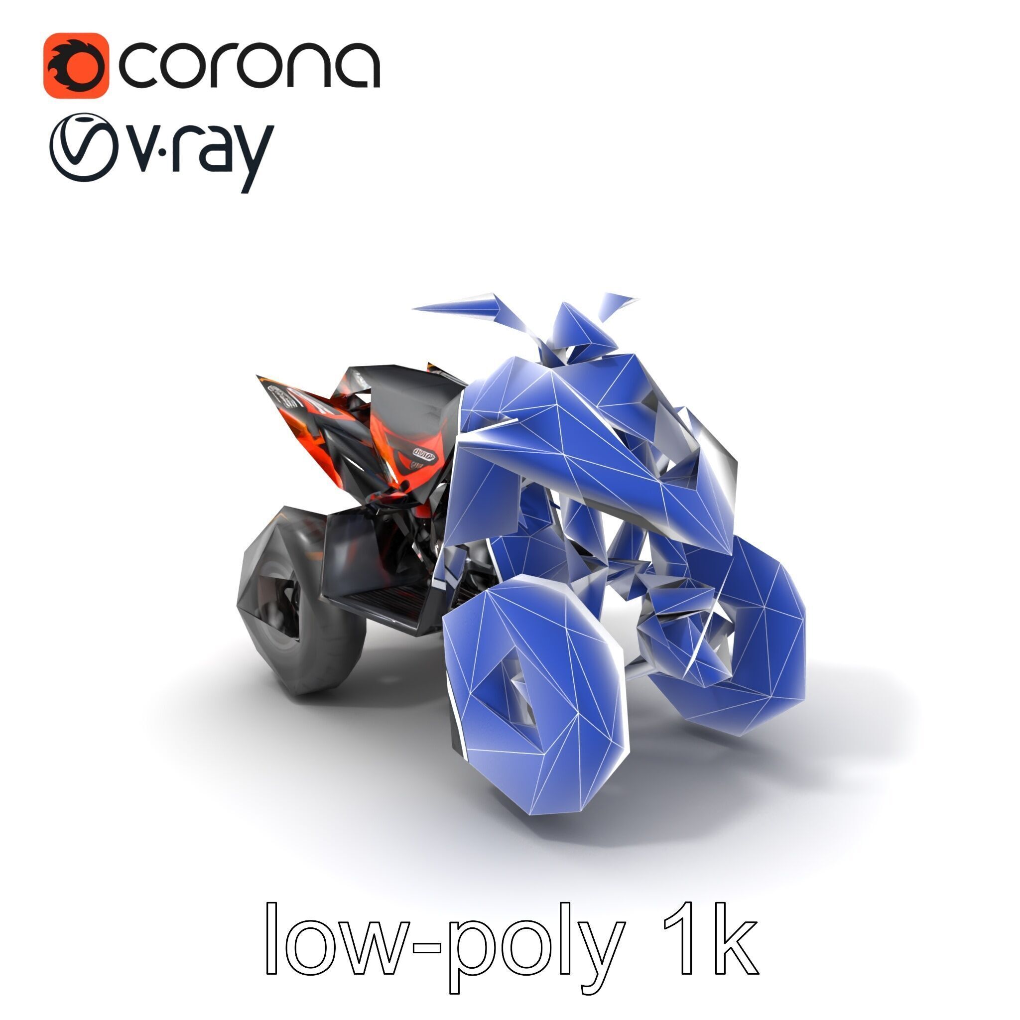 Orange Quad Bike Sporty Design model pack Low-poly 3D model_7
