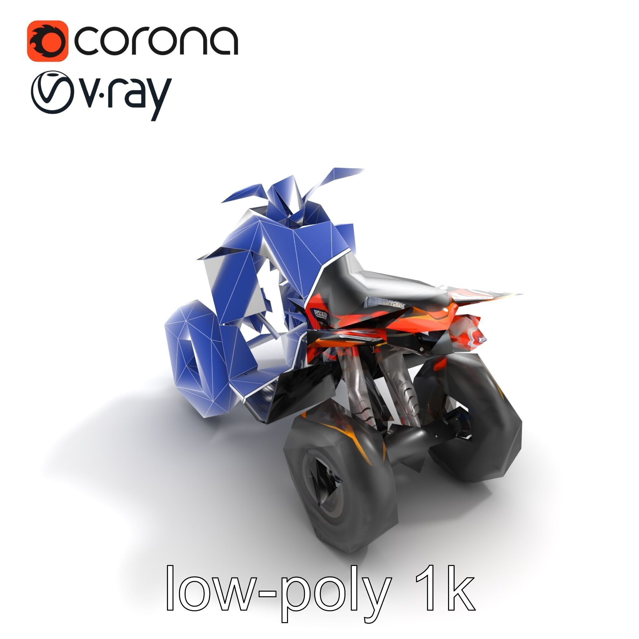 Orange Quad Bike Sporty Design model pack Low-poly 3D model_11