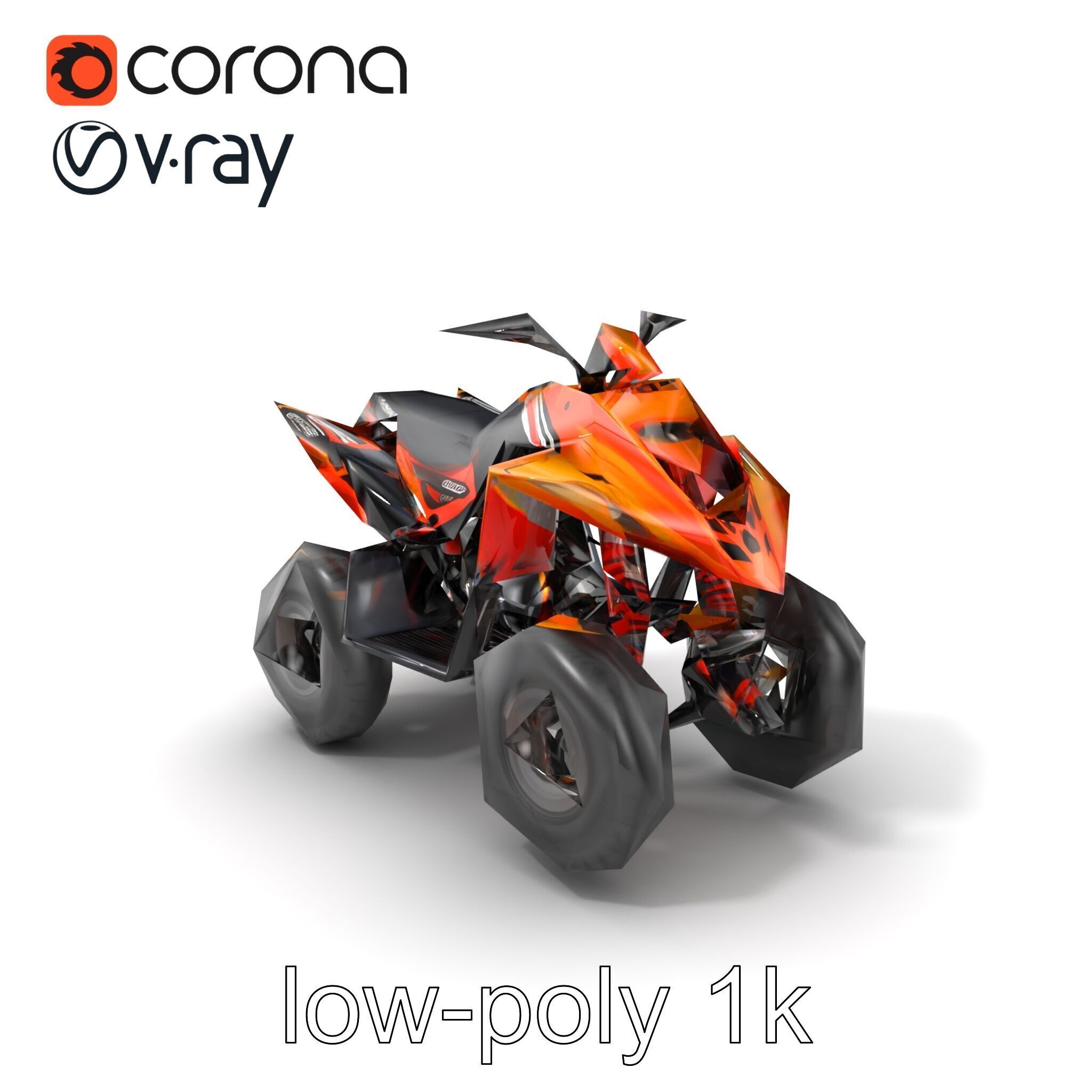 Orange Quad Bike Sporty Design model pack Low-poly 3D model_5