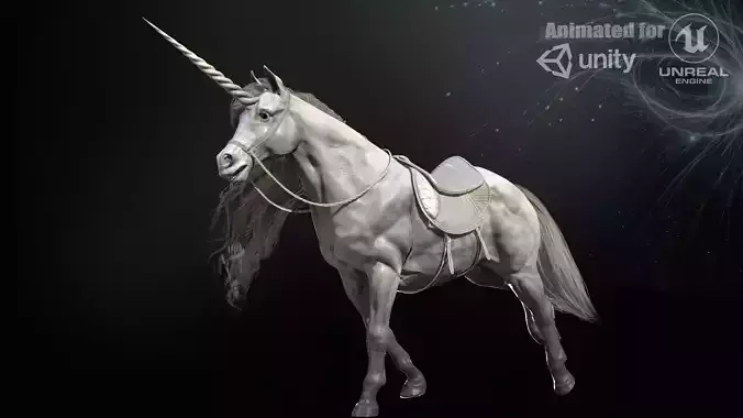 White Unicorn Low-poly 3D model