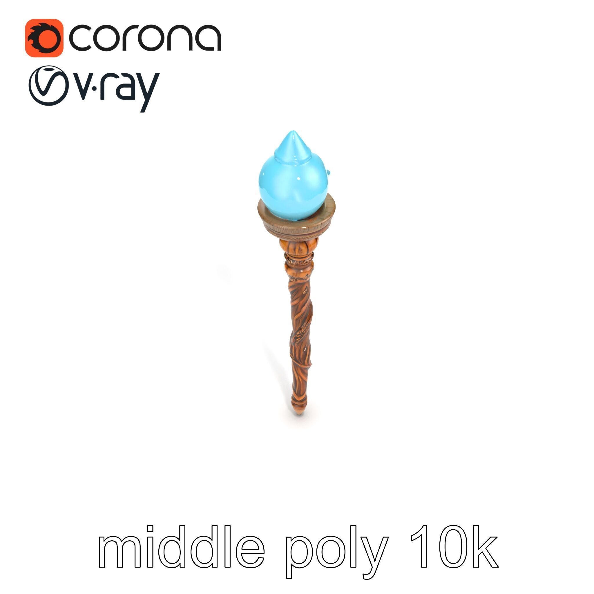 Enchanted Runic Oak Staff with Glowing Crystal Orb model pack Low-poly 3D model_13