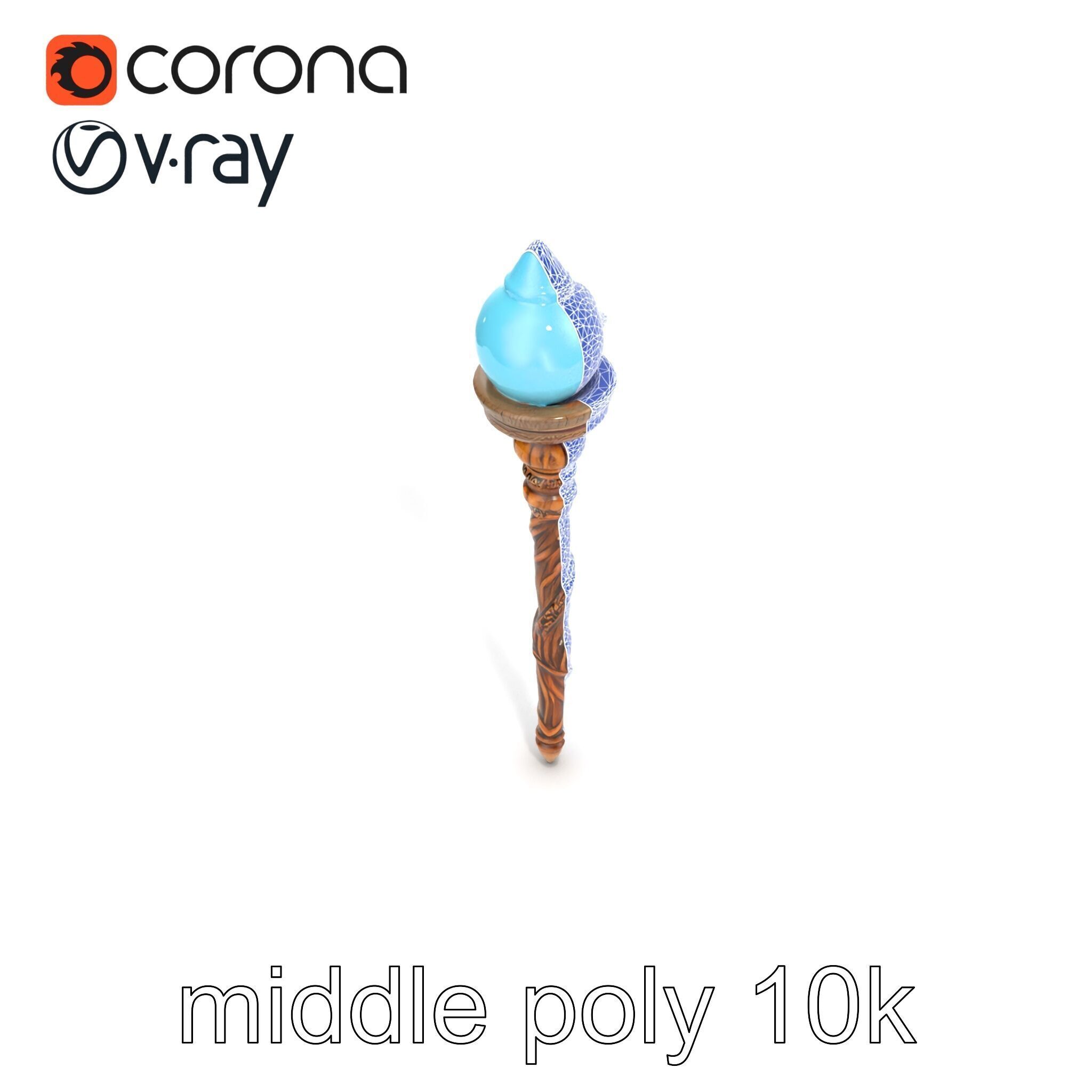 Enchanted Runic Oak Staff with Glowing Crystal Orb model pack Low-poly 3D model_22