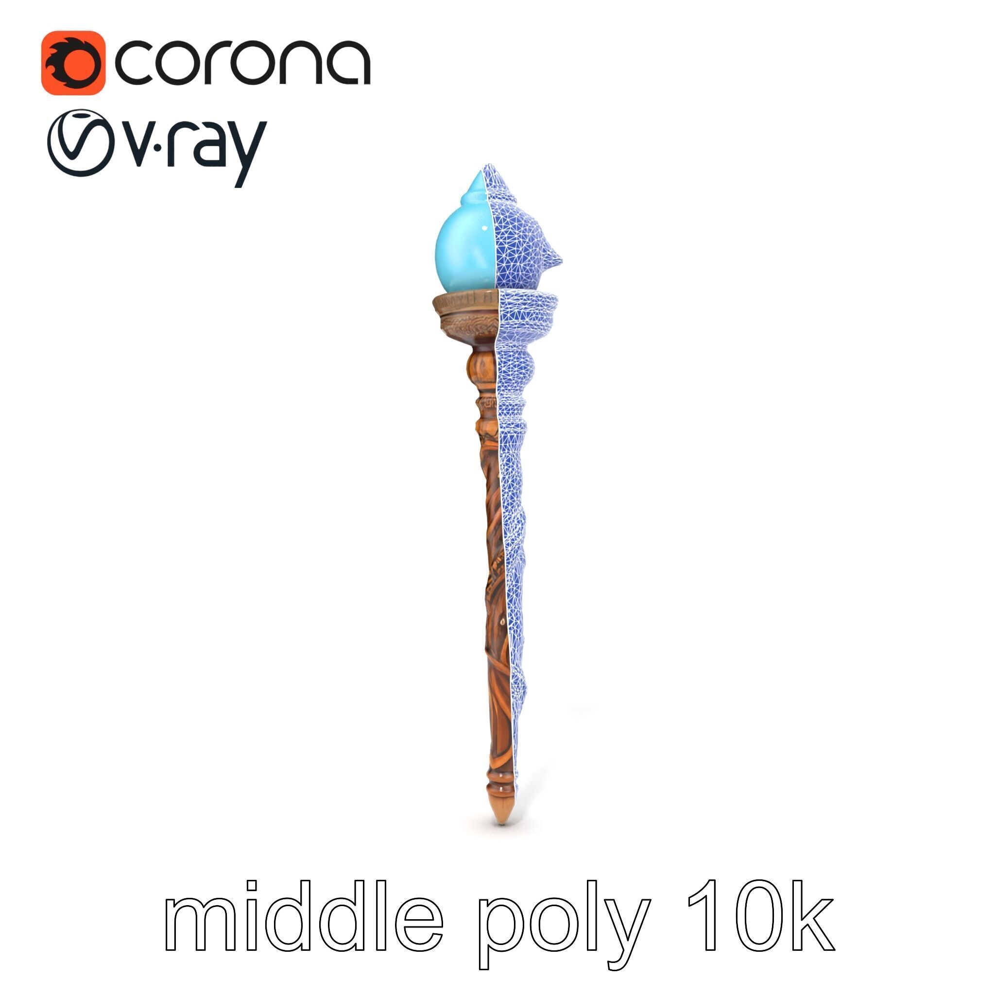 Enchanted Runic Oak Staff with Glowing Crystal Orb model pack Low-poly 3D model_17