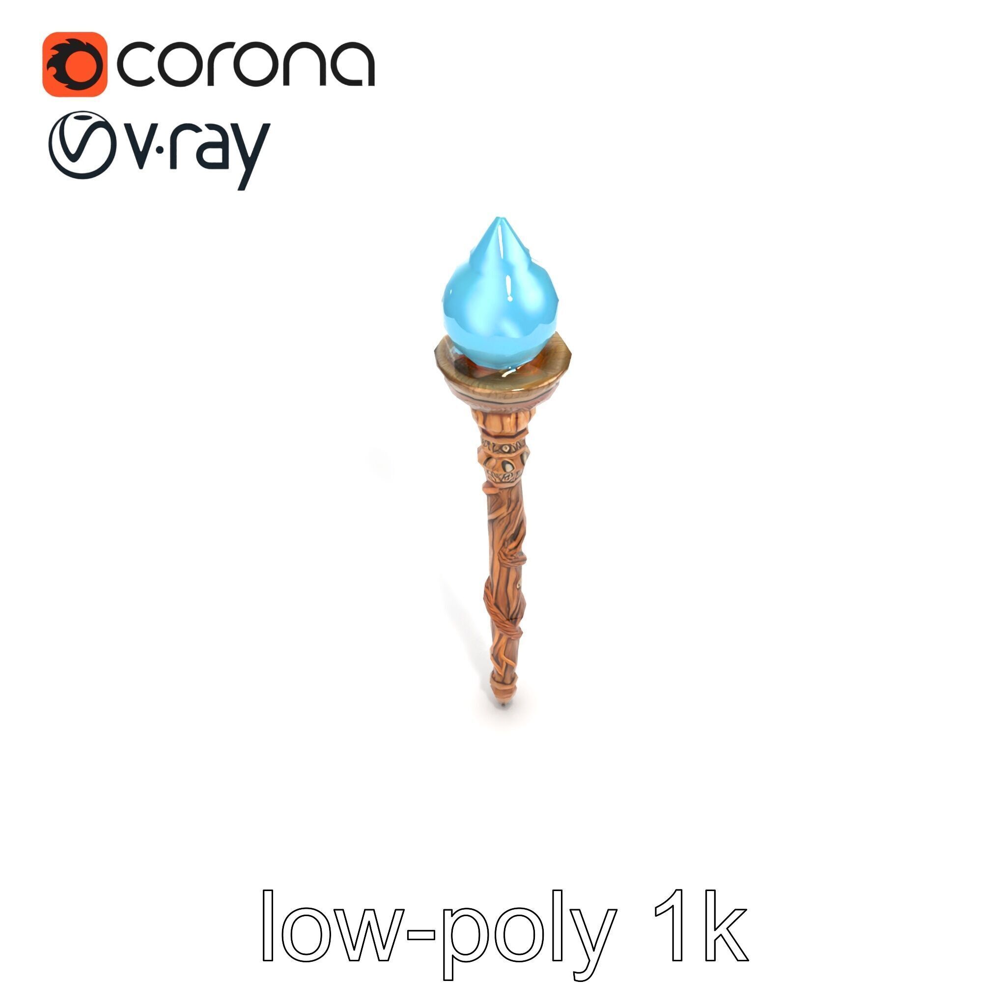 Enchanted Runic Oak Staff with Glowing Crystal Orb model pack Low-poly 3D model_15