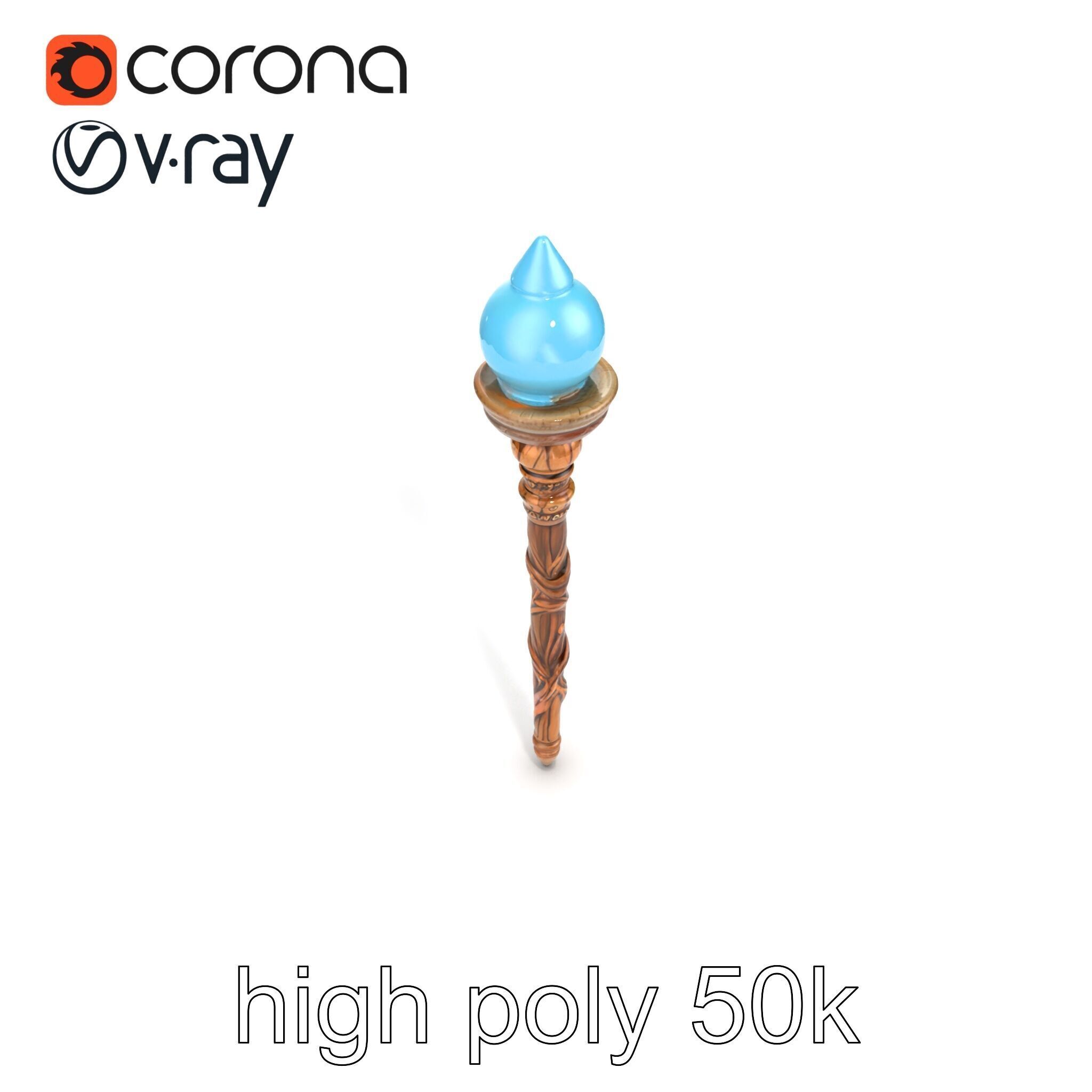 Enchanted Runic Oak Staff with Glowing Crystal Orb model pack Low-poly 3D model_19