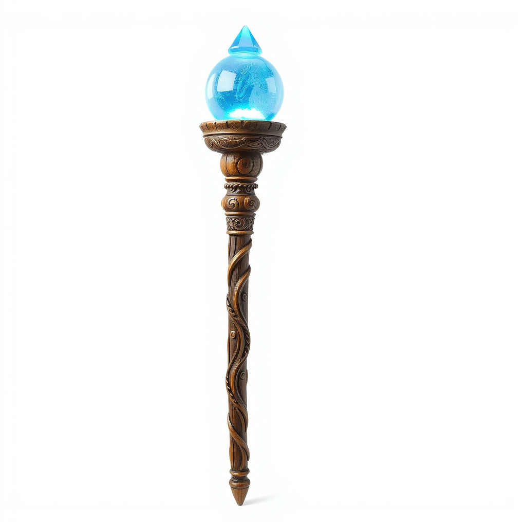 Enchanted Runic Oak Staff with Glowing Crystal Orb model pack Low-poly 3D model_4