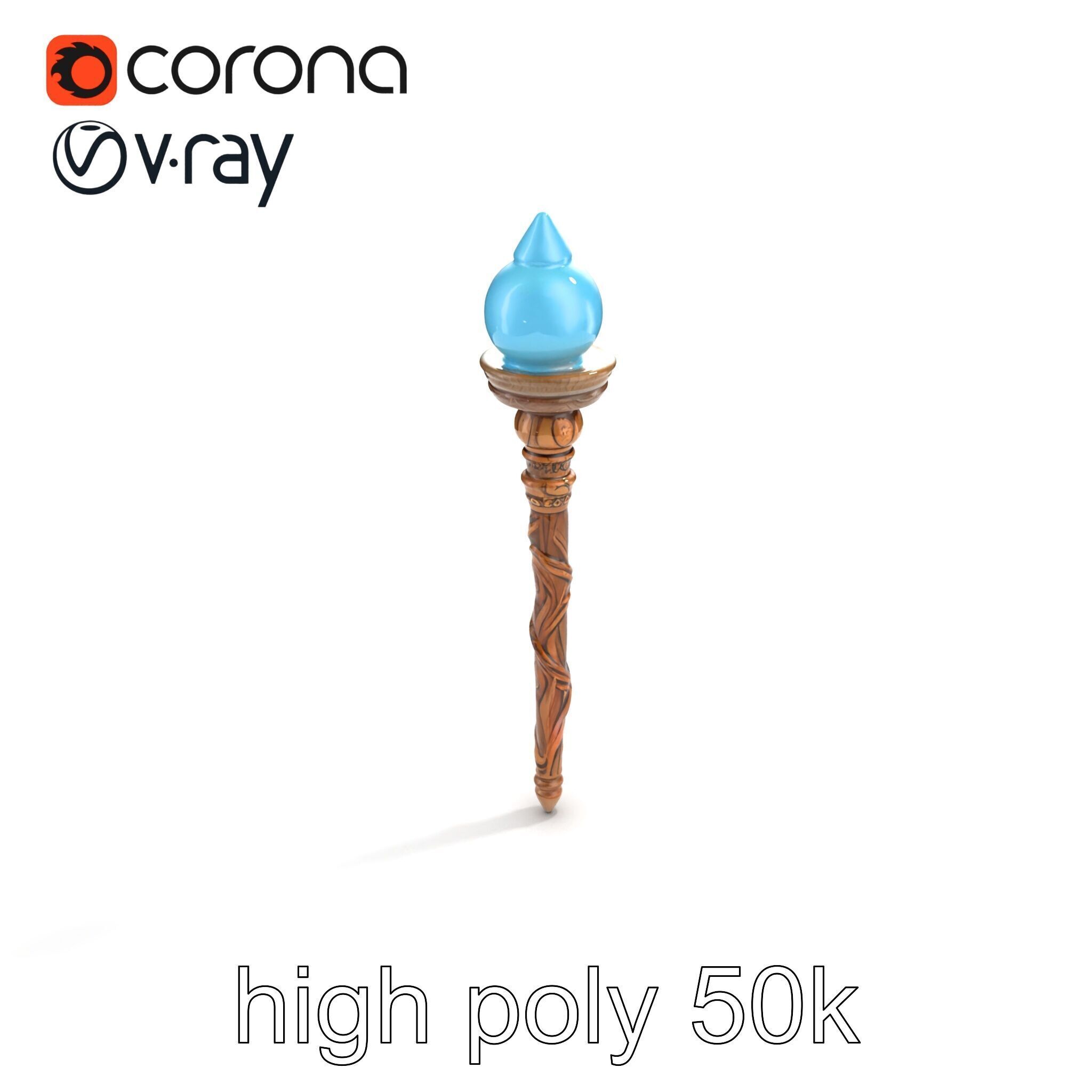 Enchanted Runic Oak Staff with Glowing Crystal Orb model pack Low-poly 3D model_21