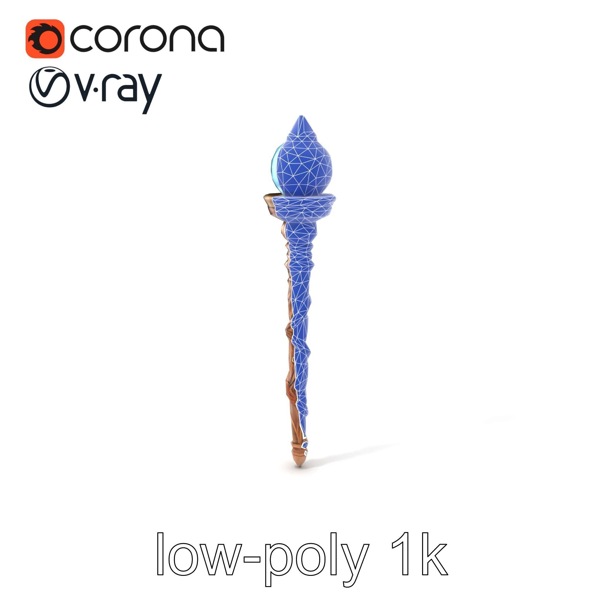 Enchanted Runic Oak Staff with Glowing Crystal Orb model pack Low-poly 3D model_7