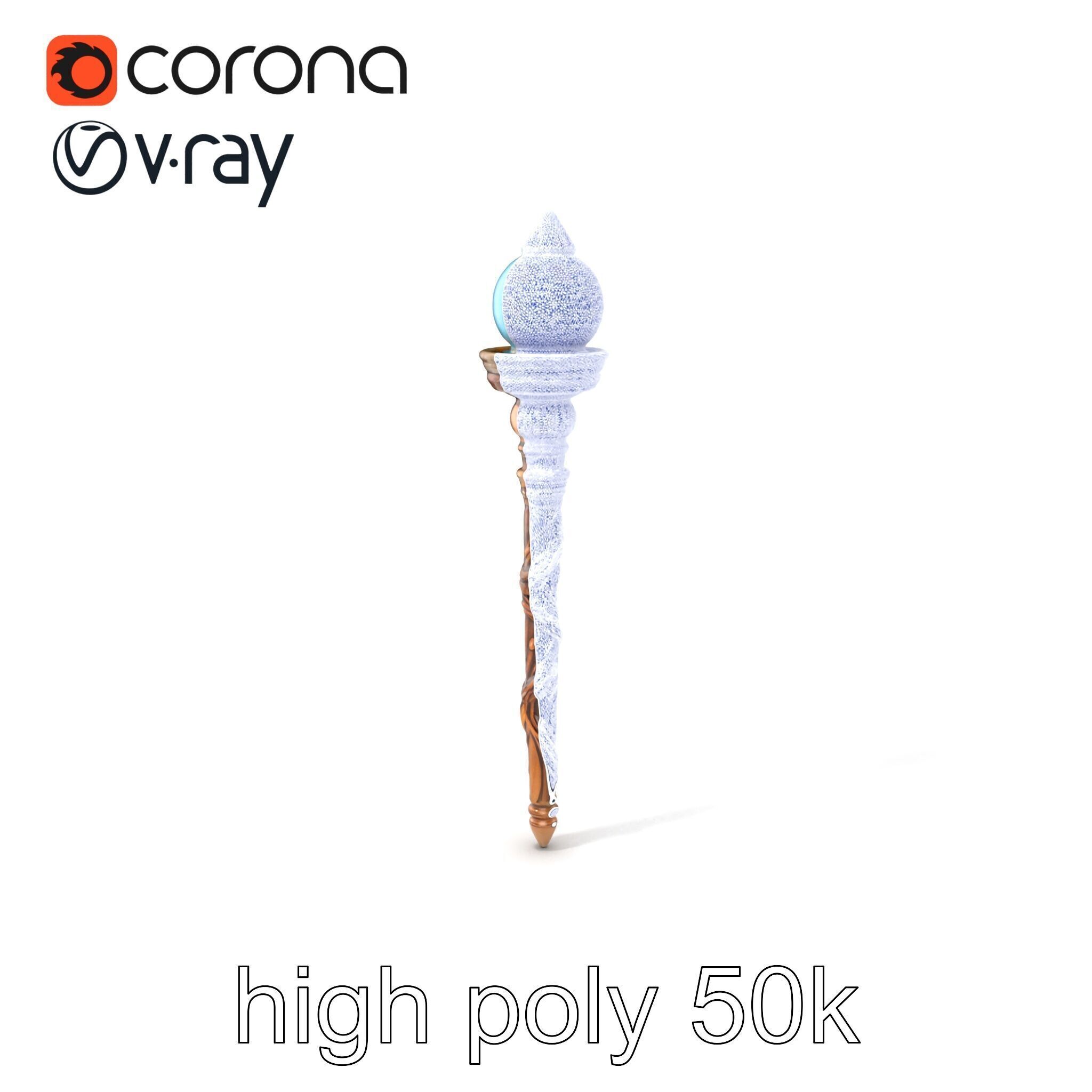 Enchanted Runic Oak Staff with Glowing Crystal Orb model pack Low-poly 3D model_10