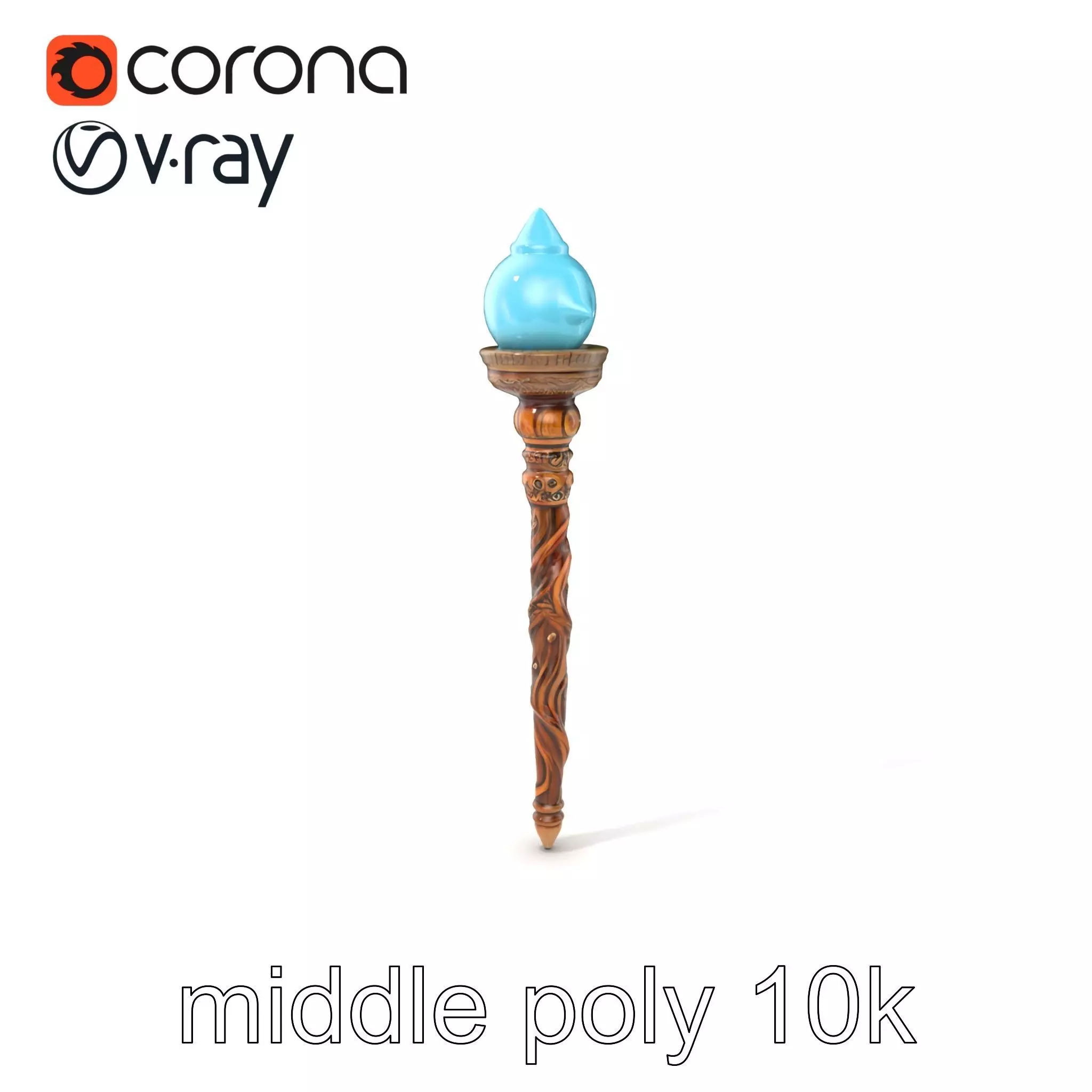 Enchanted Runic Oak Staff with Glowing Crystal Orb model pack Low-poly 3D model_0