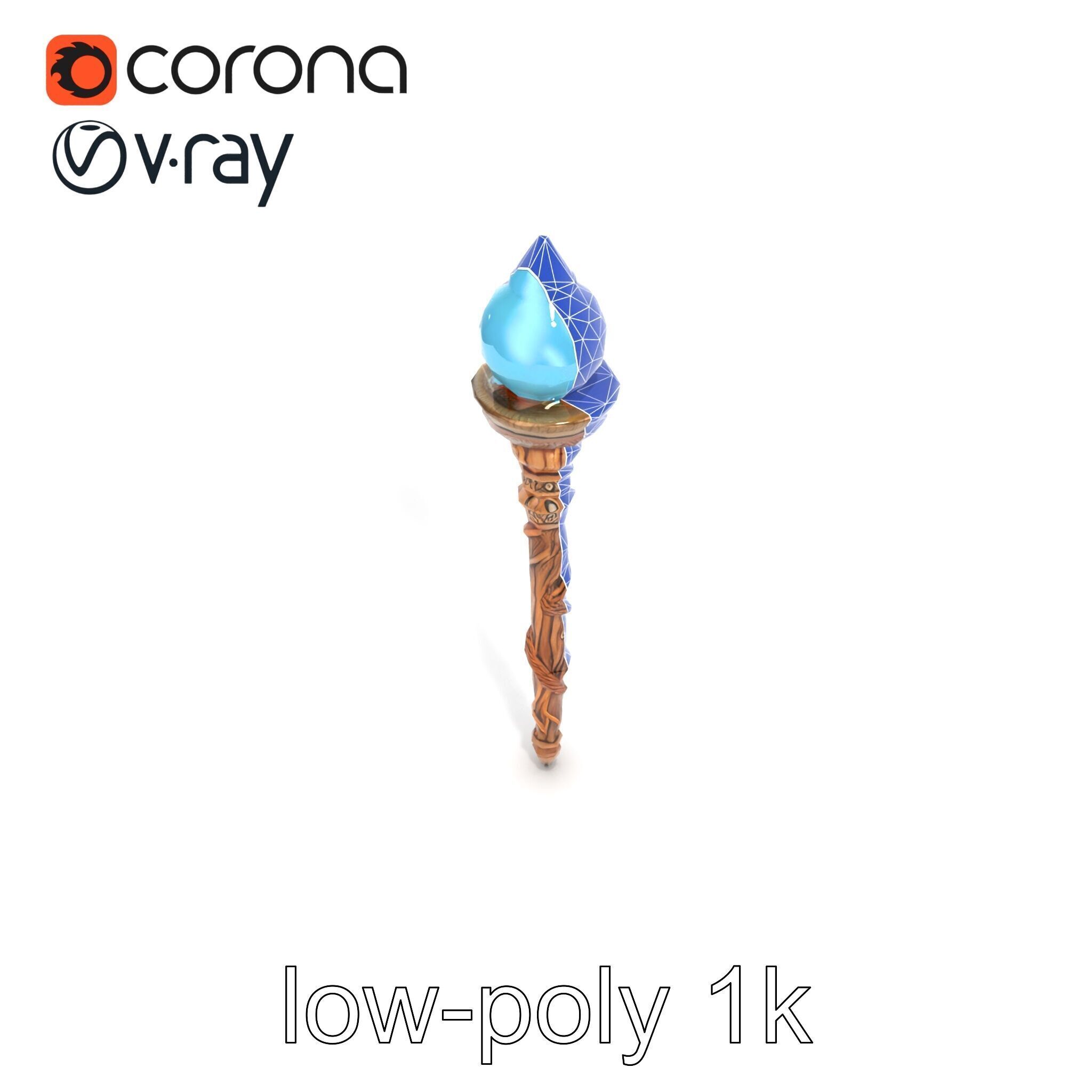 Enchanted Runic Oak Staff with Glowing Crystal Orb model pack Low-poly 3D model_14