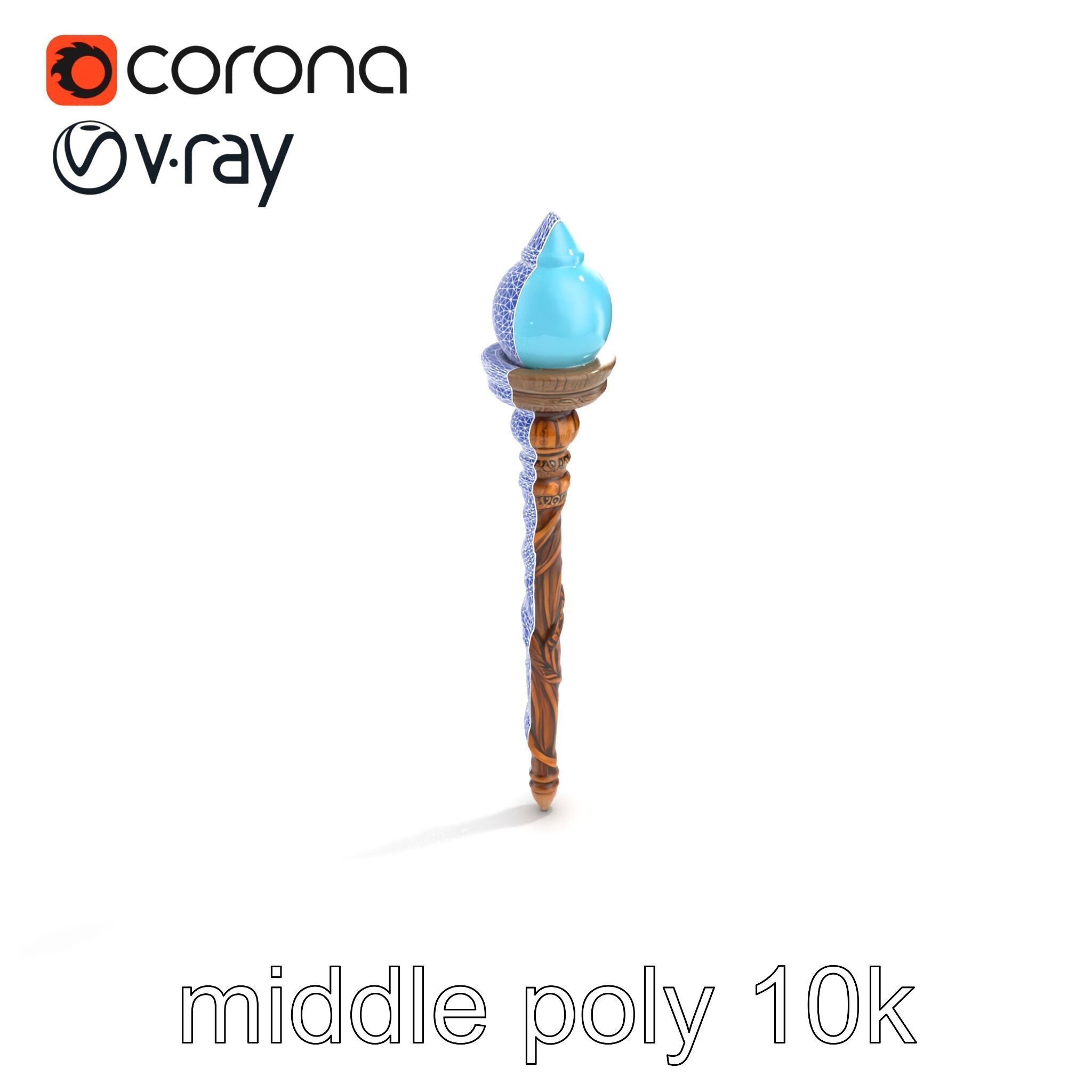 Enchanted Runic Oak Staff with Glowing Crystal Orb model pack Low-poly 3D model_30