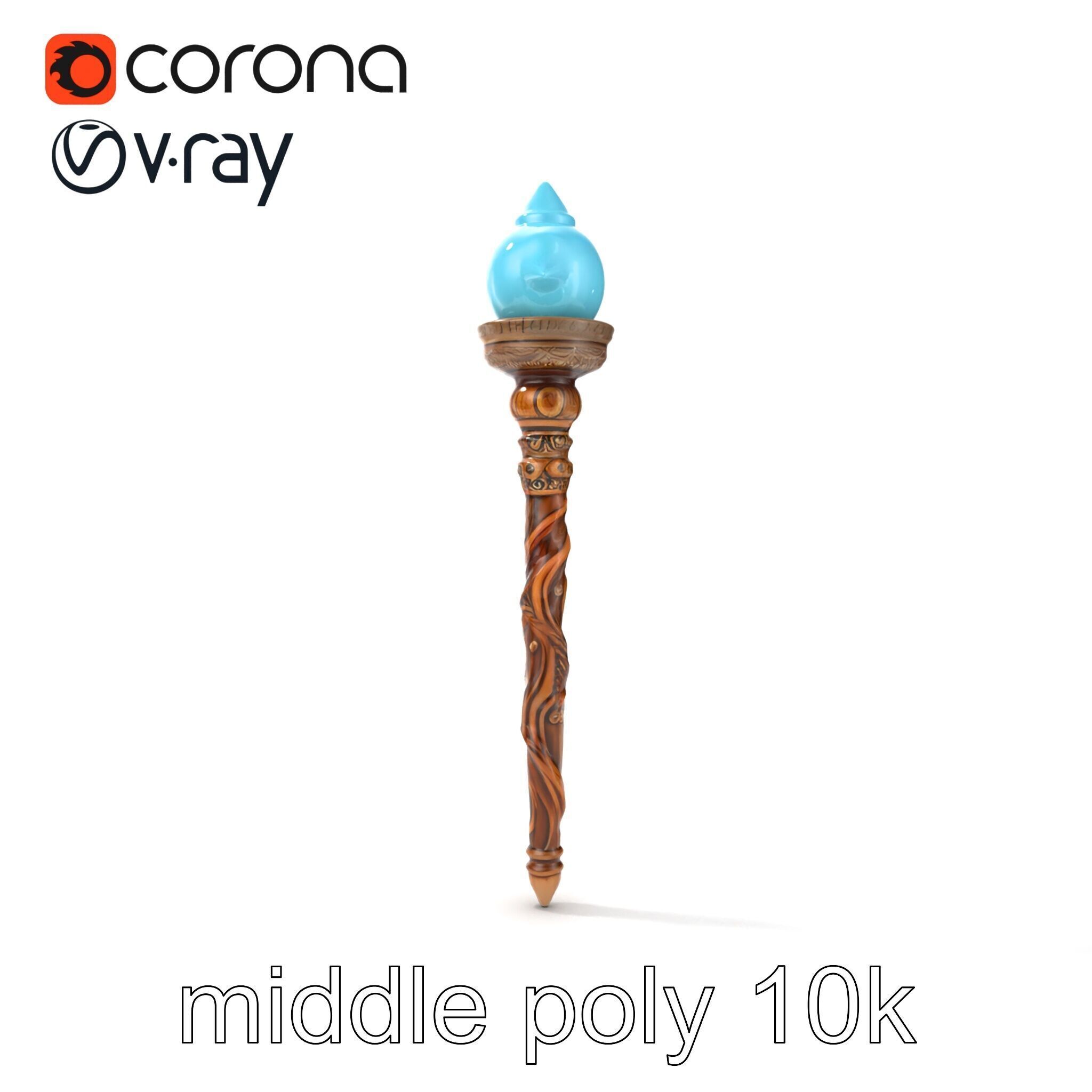 Enchanted Runic Oak Staff with Glowing Crystal Orb model pack Low-poly 3D model_20