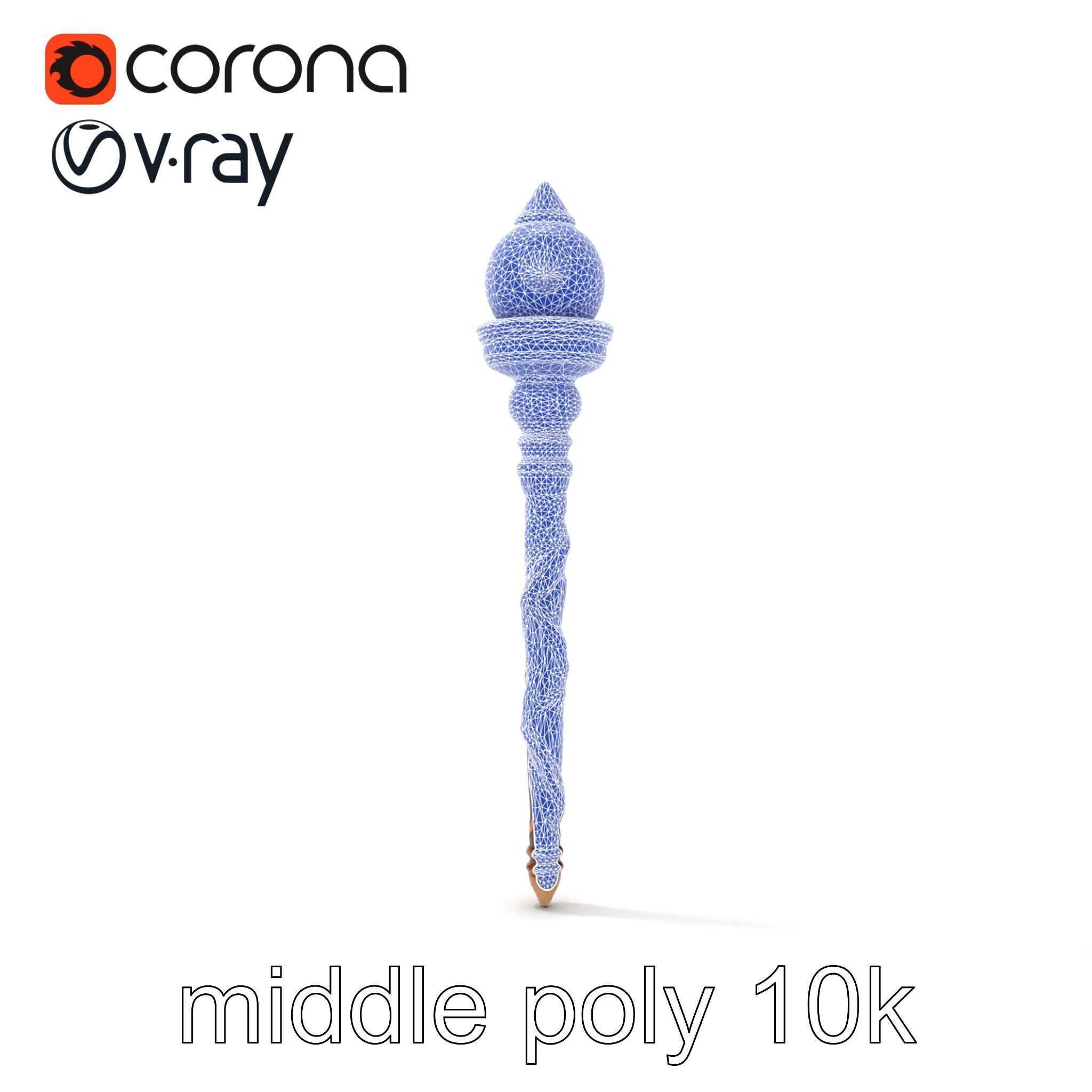 Enchanted Runic Oak Staff with Glowing Crystal Orb model pack Low-poly 3D model_24