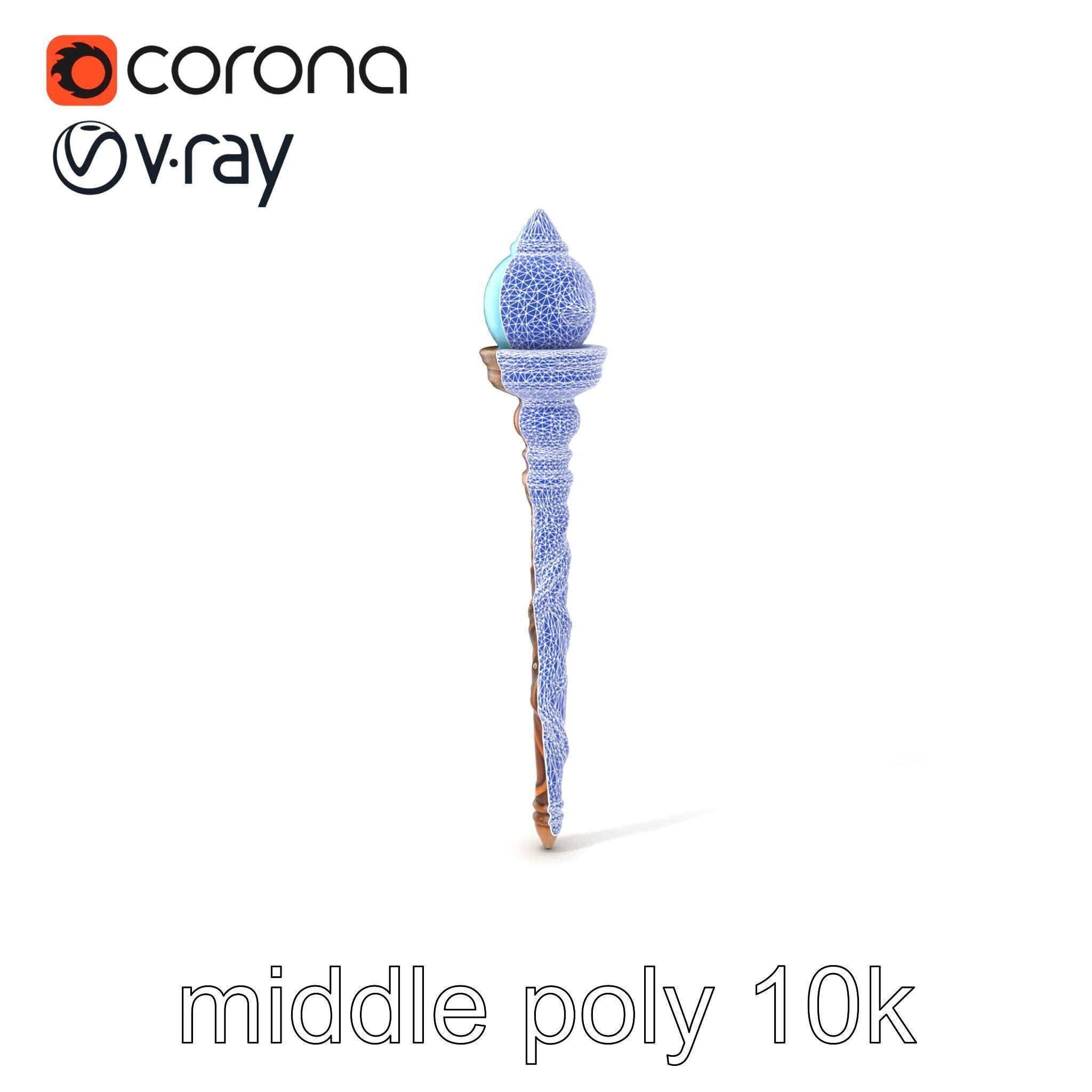 Enchanted Runic Oak Staff with Glowing Crystal Orb model pack Low-poly 3D model_6