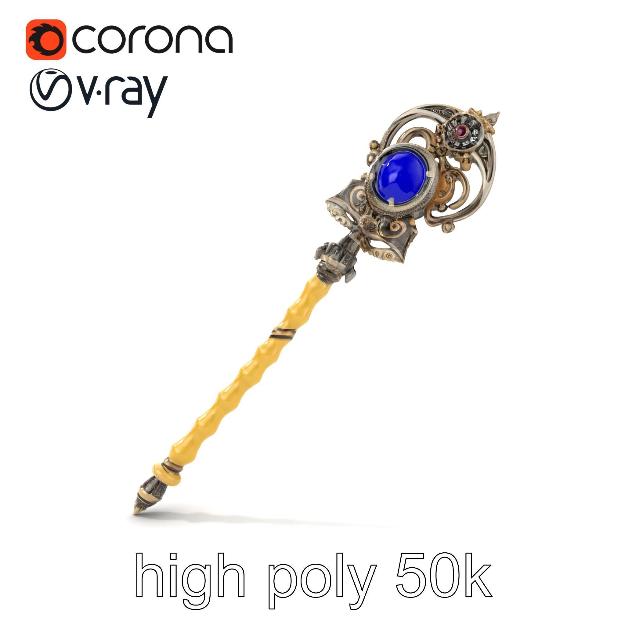 Ivory and Silver Sorcerers Scepter model pack Low-poly 3D model_28