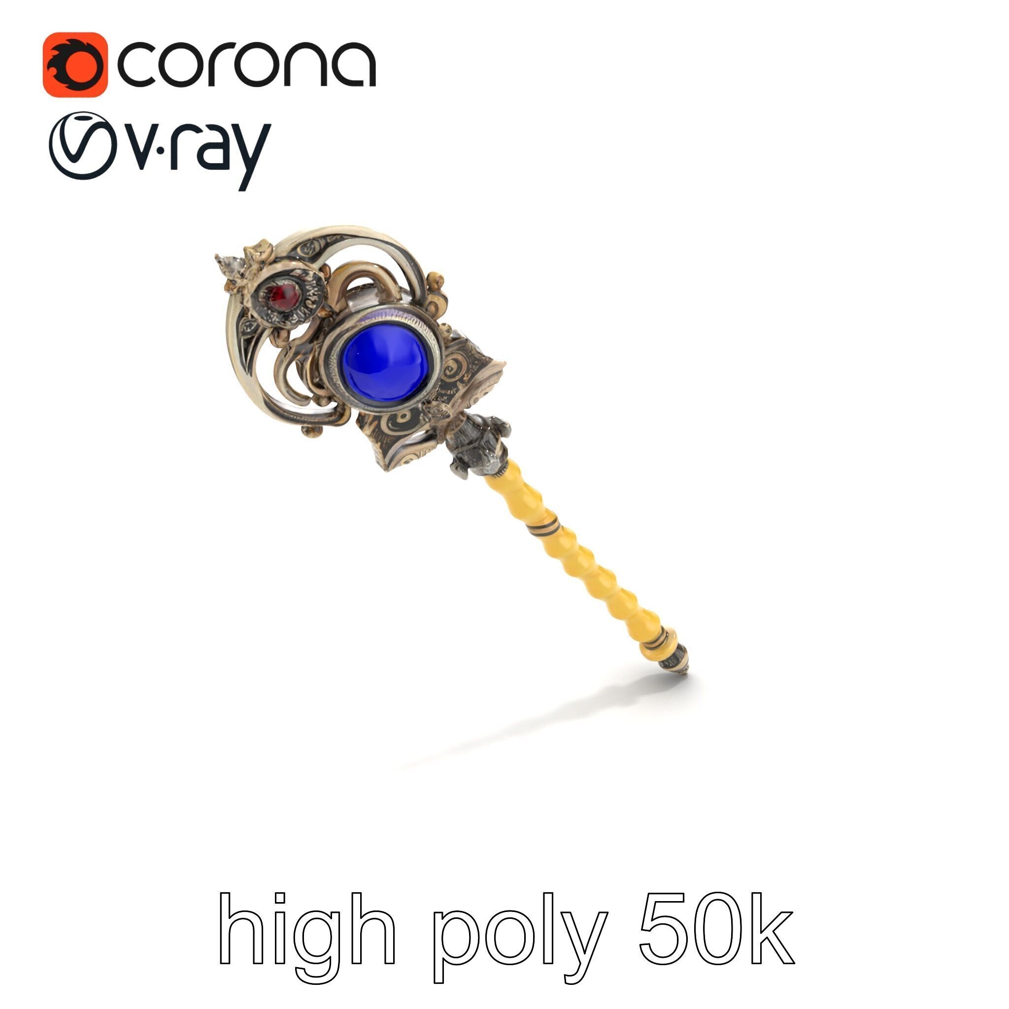 Ivory and Silver Sorcerers Scepter model pack Low-poly 3D model_12