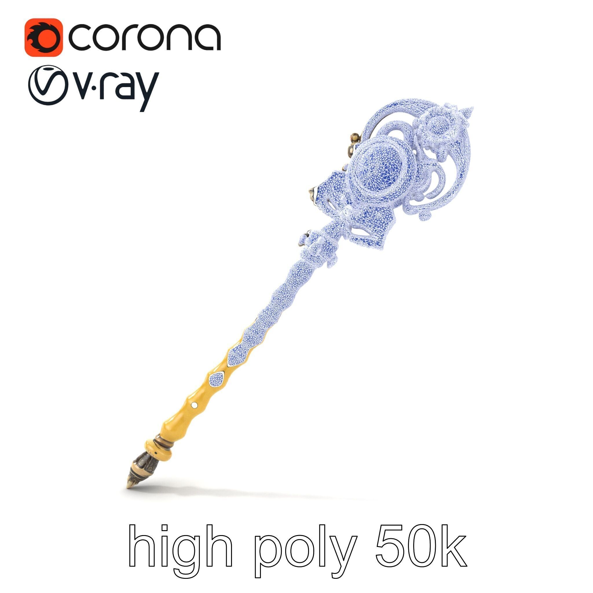 Ivory and Silver Sorcerers Scepter model pack Low-poly 3D model_30