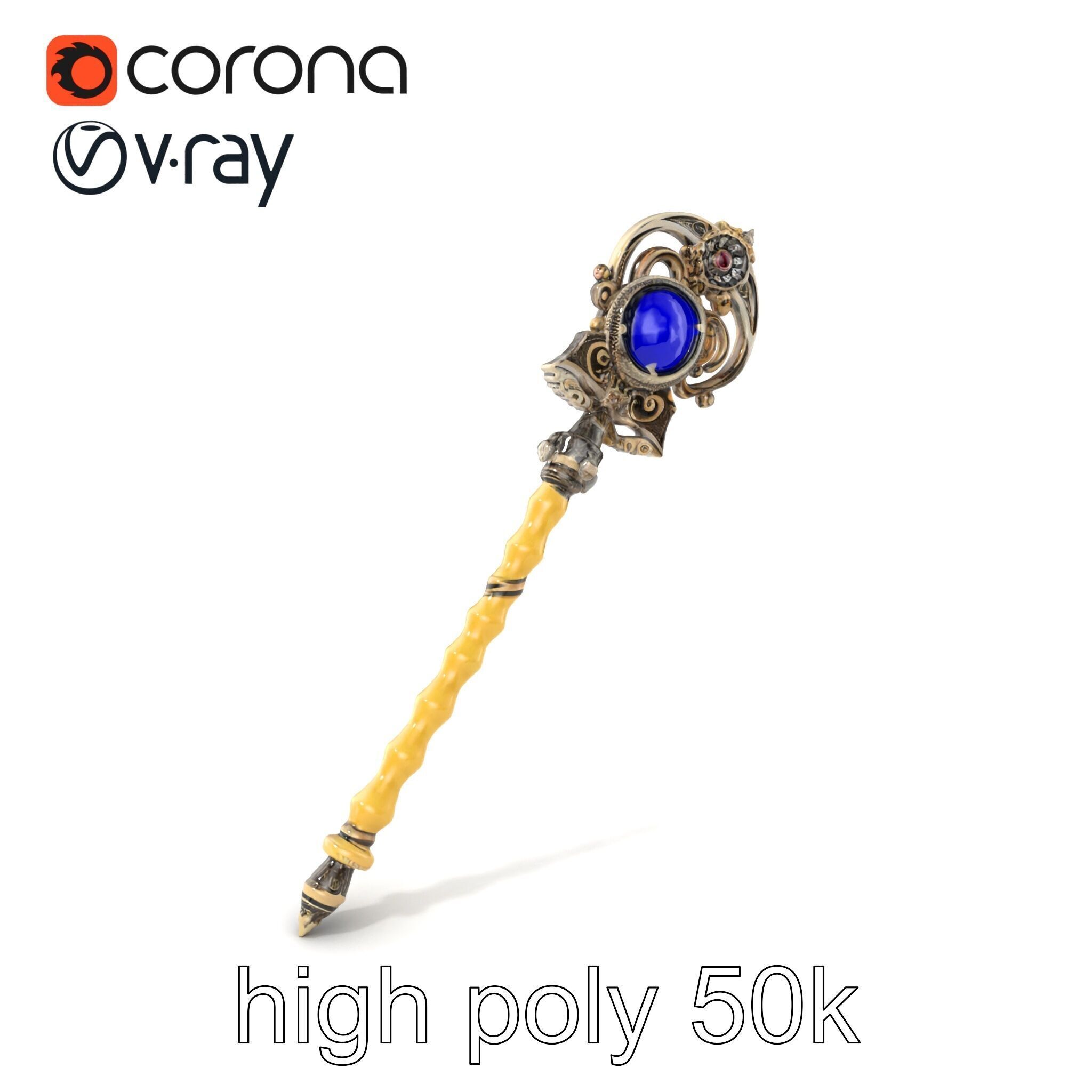 Ivory and Silver Sorcerers Scepter model pack Low-poly 3D model_2