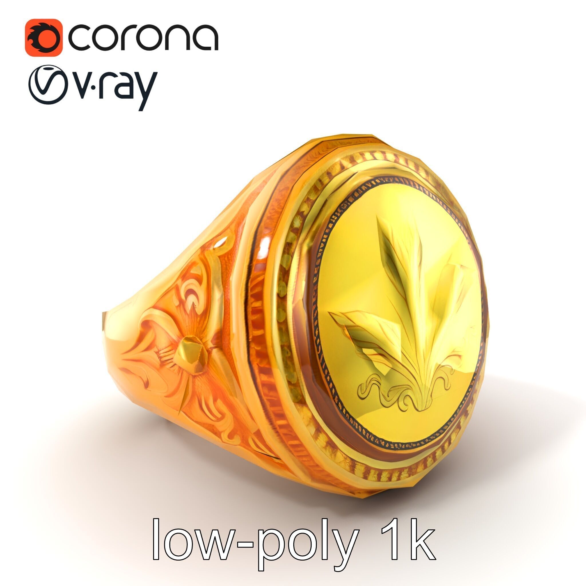 Luxurious Gold Signet Ring with Gemstone model pack Low-poly 3D model_5