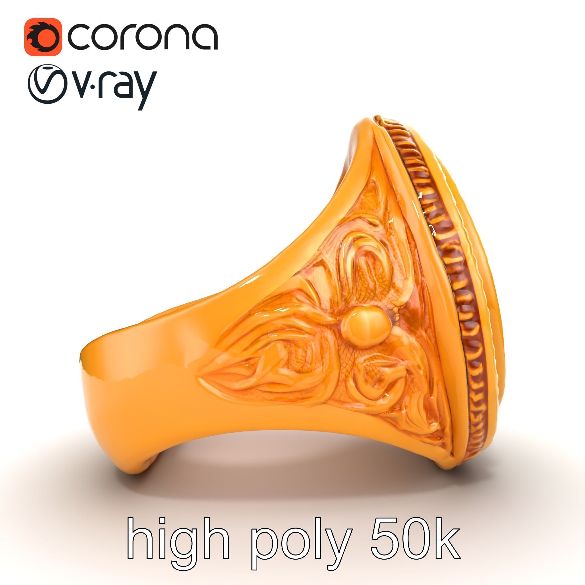 Luxurious Gold Signet Ring with Gemstone model pack Low-poly 3D model_15