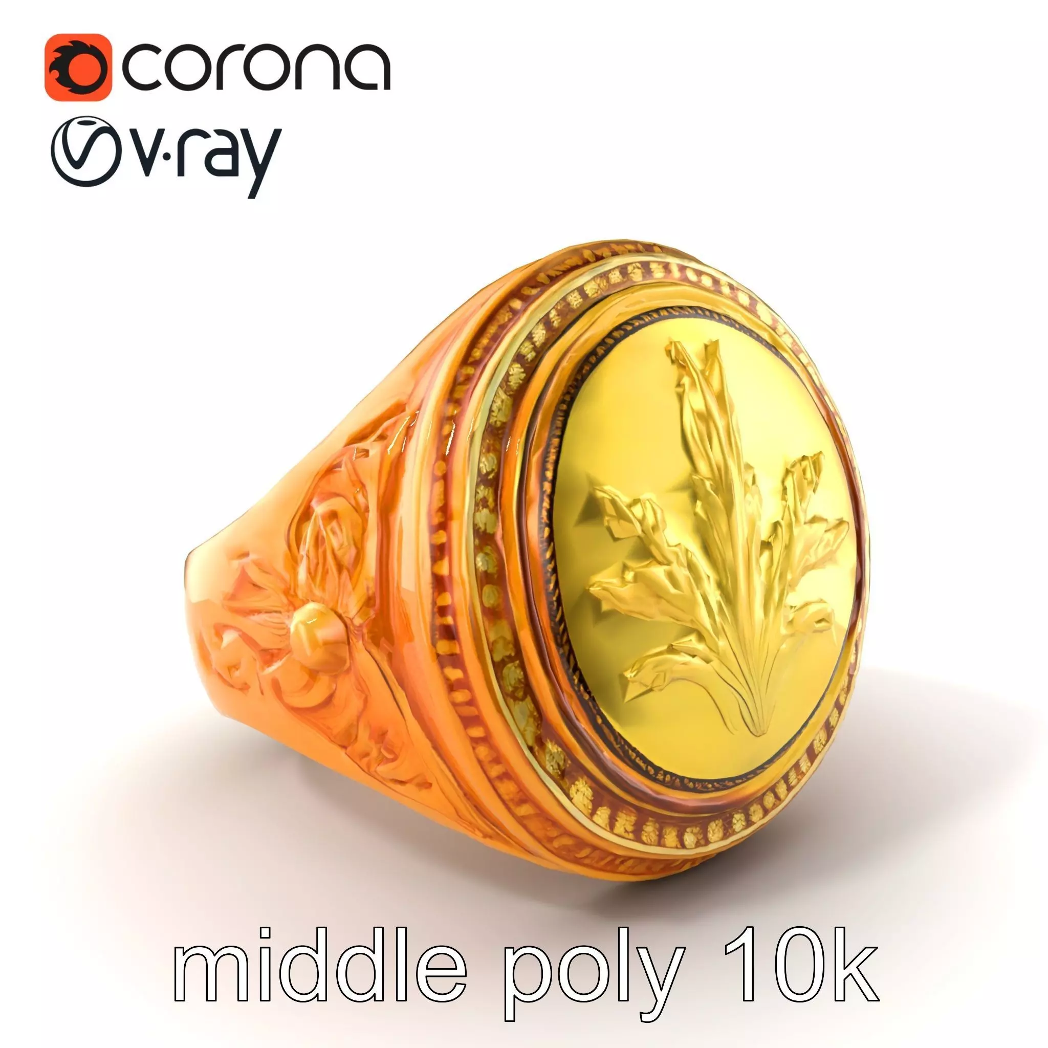 Luxurious Gold Signet Ring with Gemstone model pack Low-poly 3D model_0