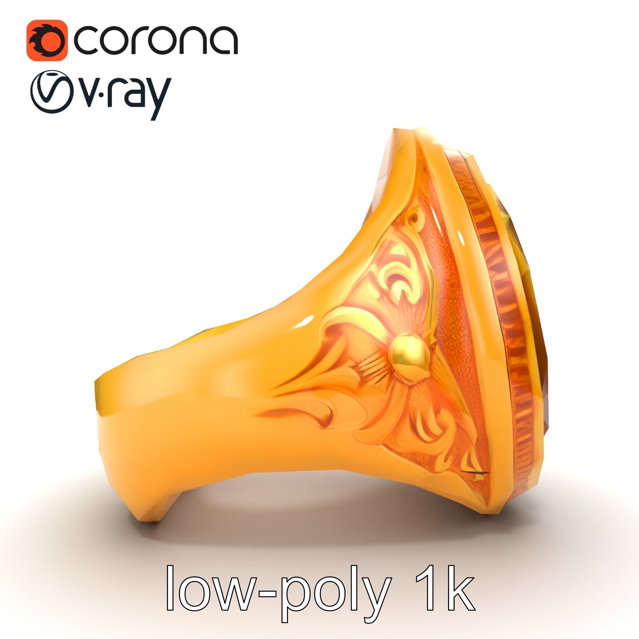 Luxurious Gold Signet Ring with Gemstone model pack Low-poly 3D model_13