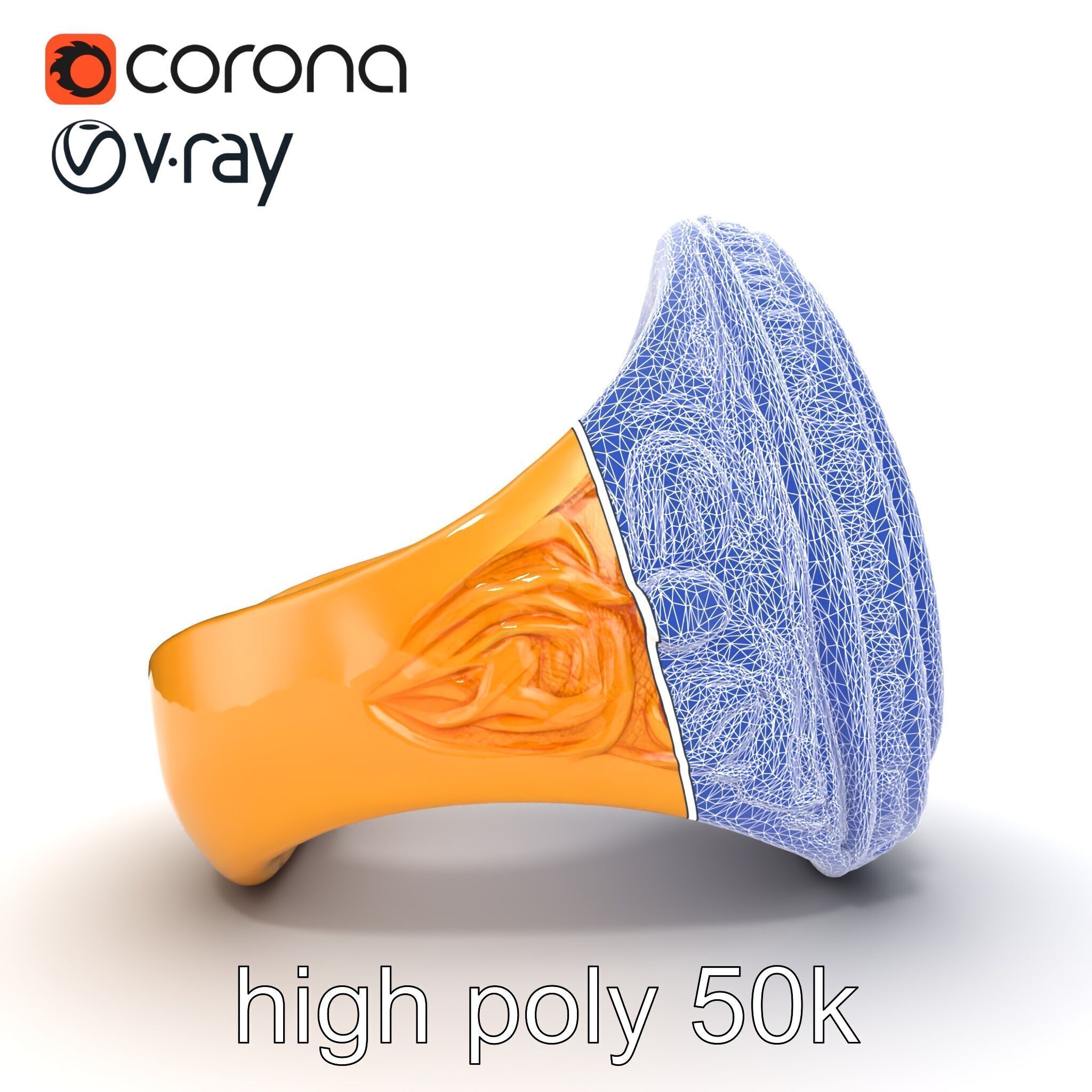 Luxurious Gold Signet Ring with Gemstone model pack Low-poly 3D model_24