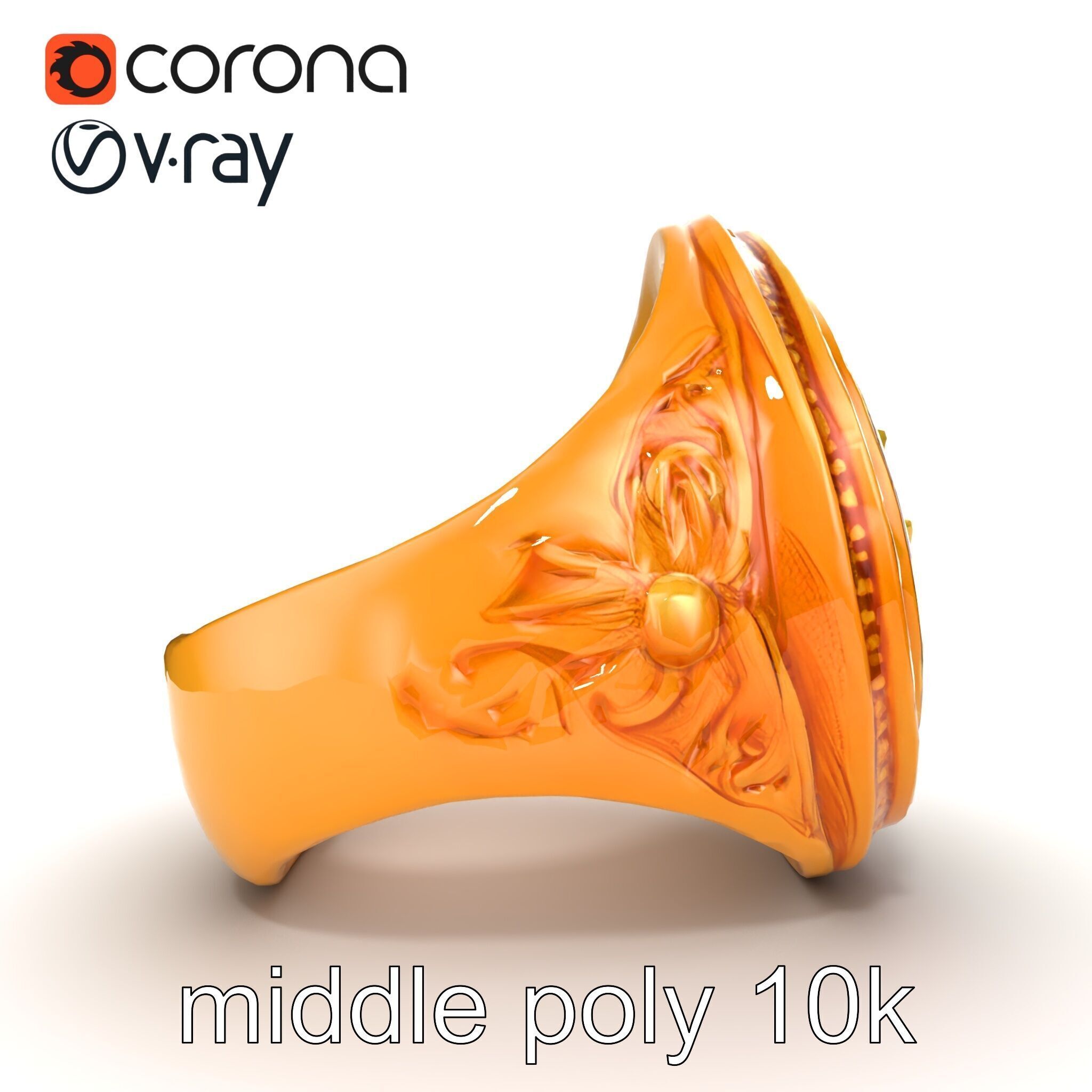 Luxurious Gold Signet Ring with Gemstone model pack Low-poly 3D model_19