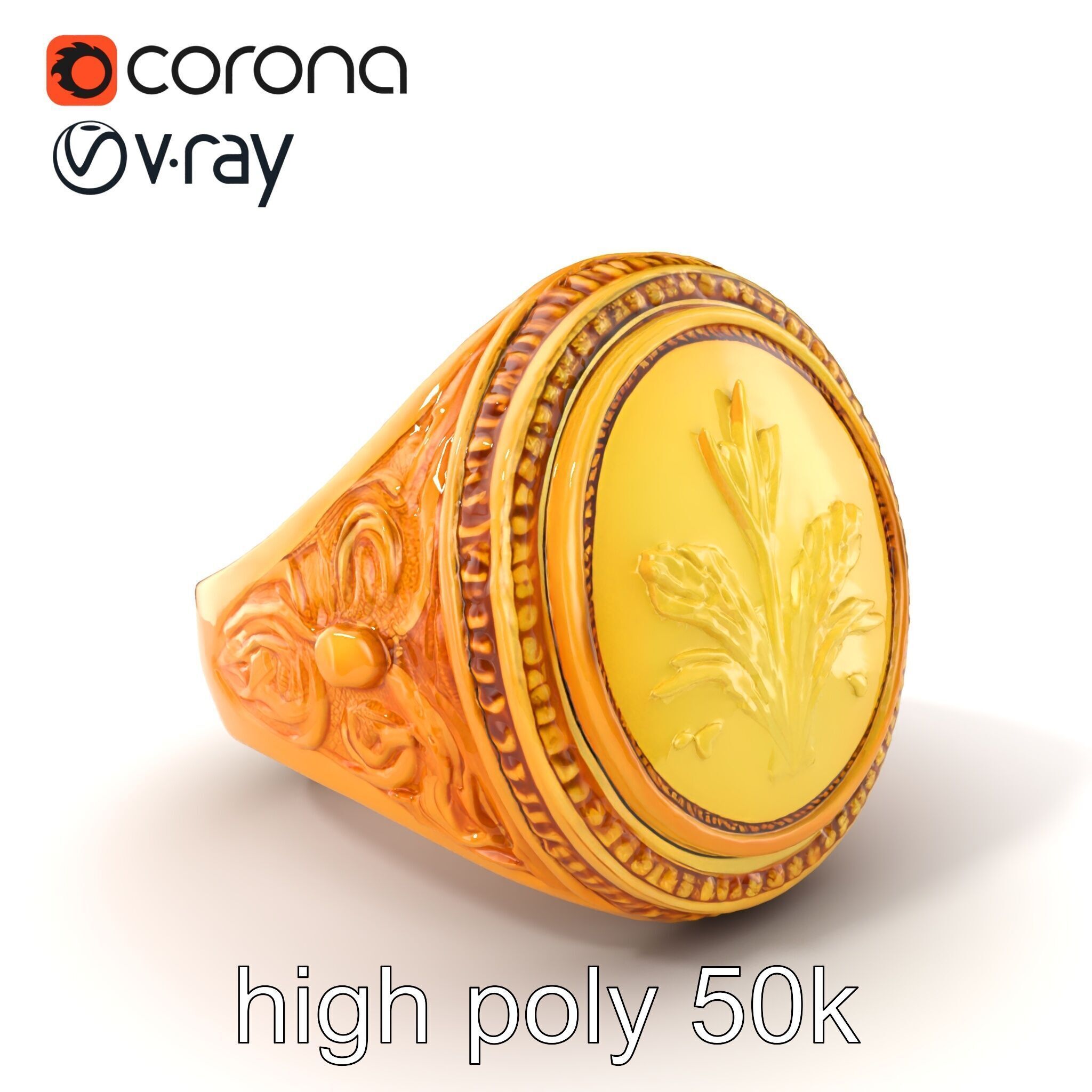 Luxurious Gold Signet Ring with Gemstone model pack Low-poly 3D model_2