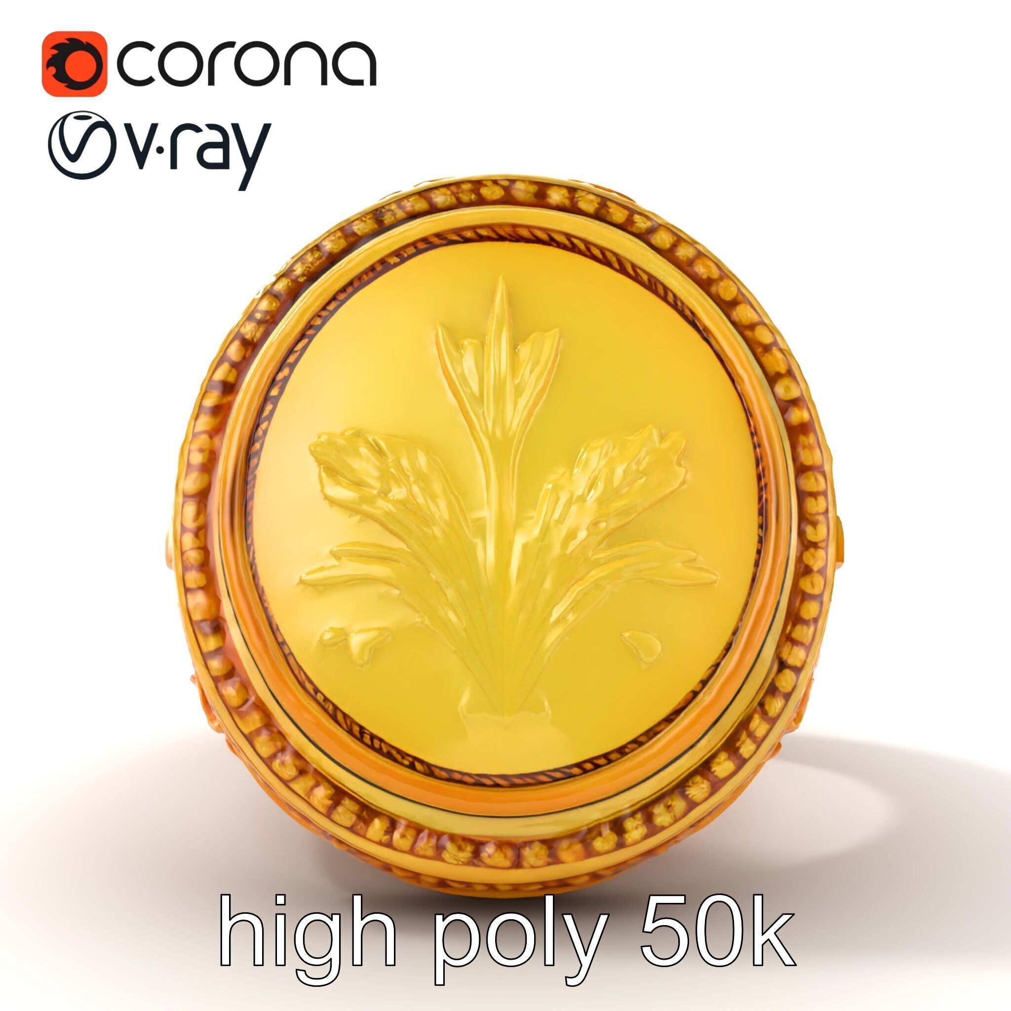 Luxurious Gold Signet Ring with Gemstone model pack Low-poly 3D model_28