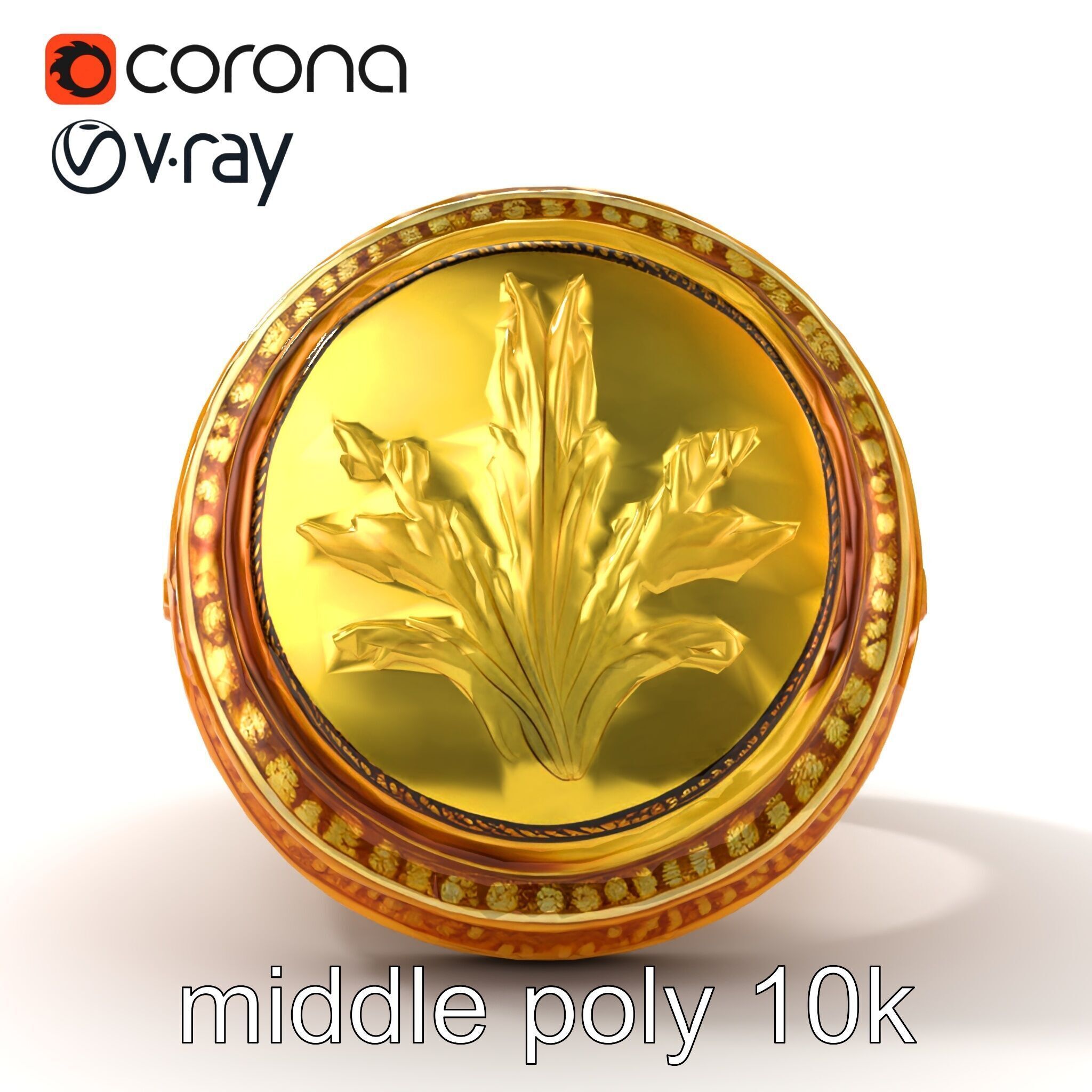 Luxurious Gold Signet Ring with Gemstone model pack Low-poly 3D model_22