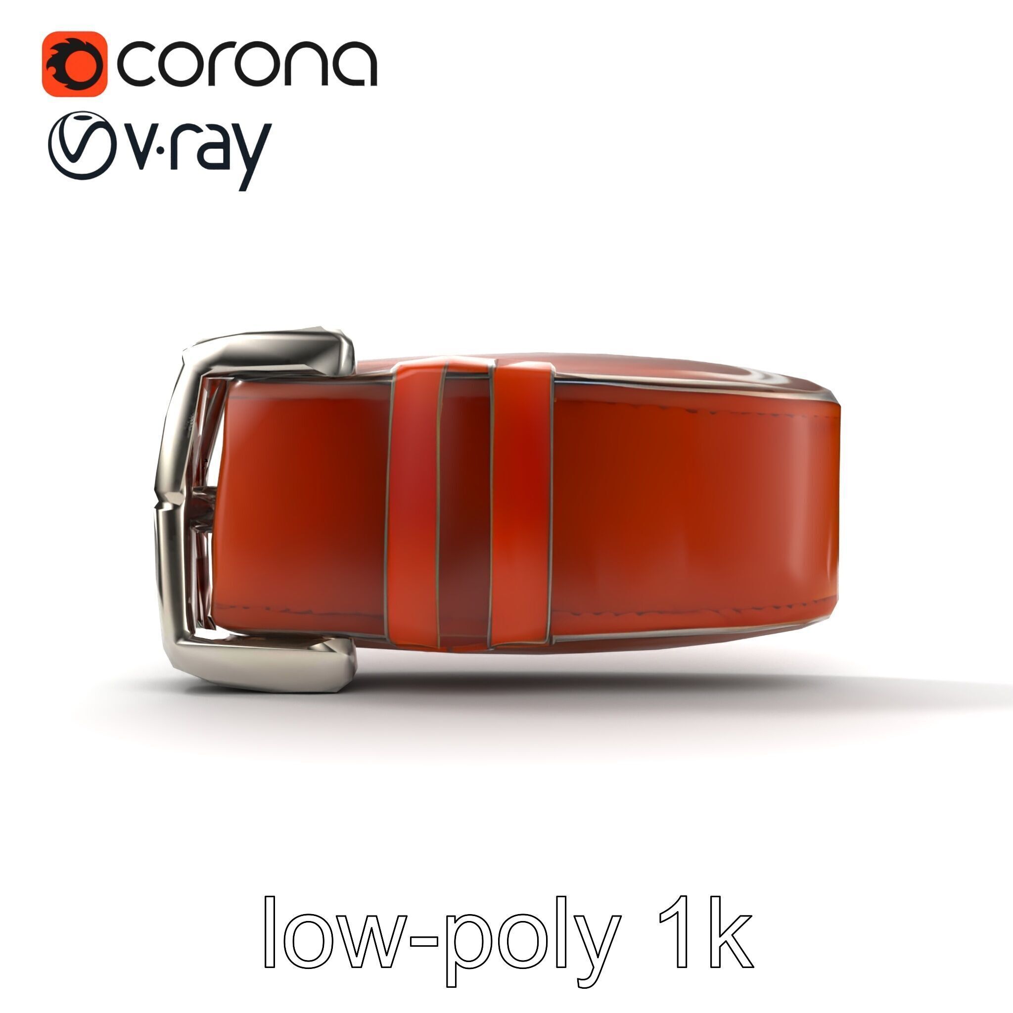 Chestnut Brown Leather Belt with Silver Buckle model pack Low-poly 3D model_28