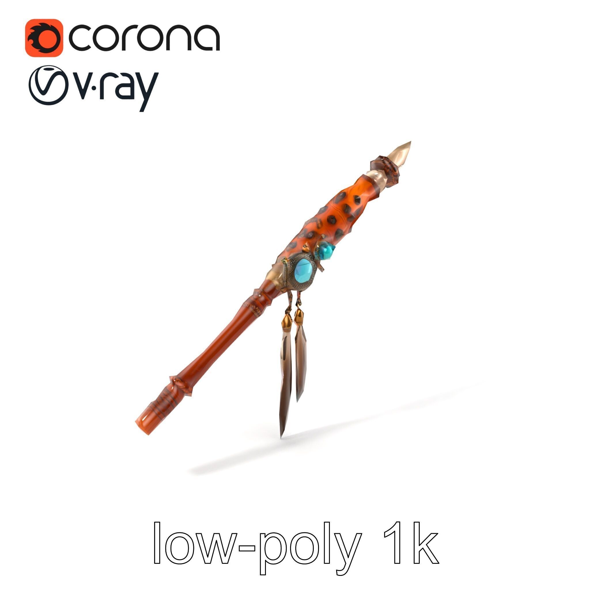 Ancient Cedar Shamans Staff with Turquoise Gem model pack Low-poly 3D model_5