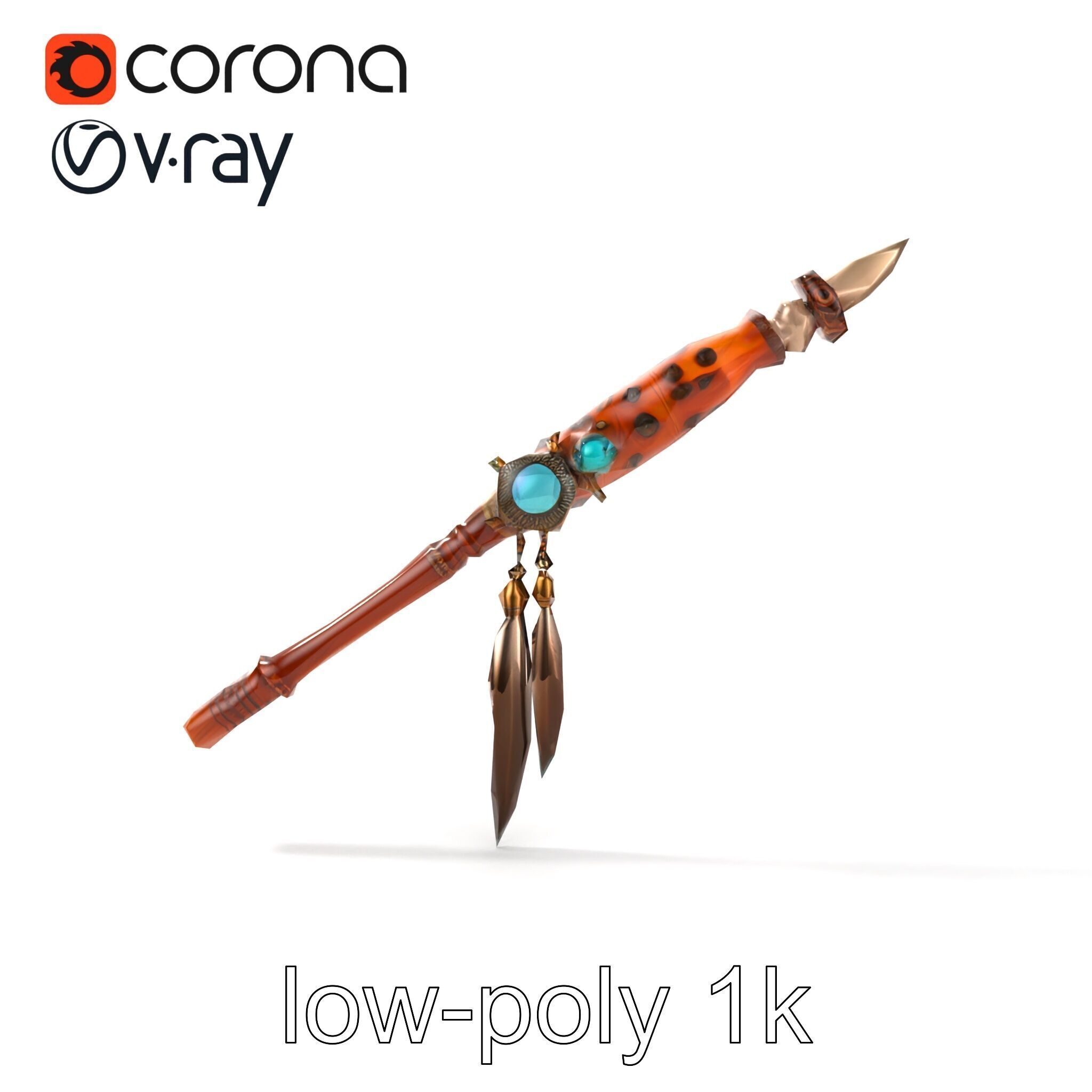 Ancient Cedar Shamans Staff with Turquoise Gem model pack Low-poly 3D model_22