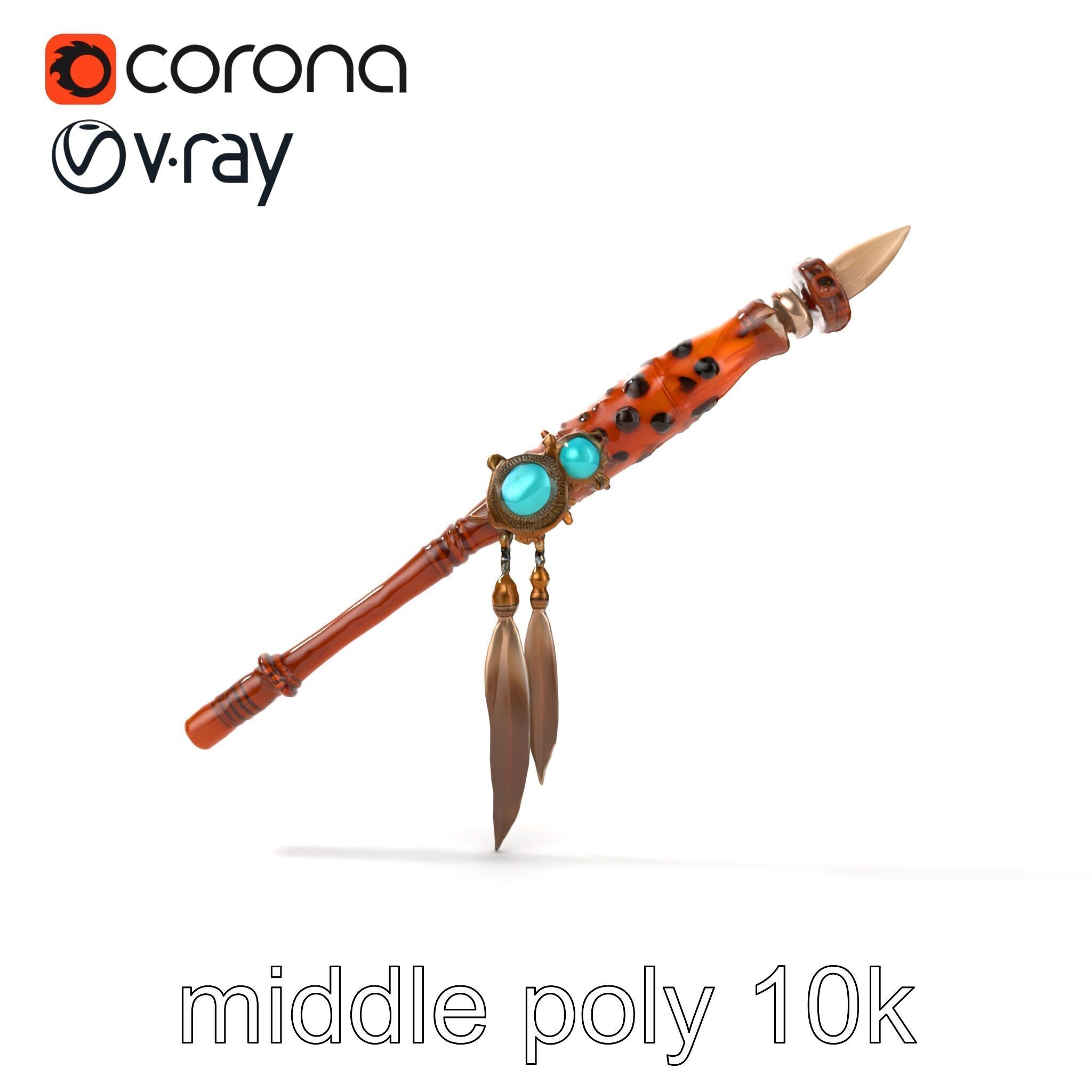 Ancient Cedar Shamans Staff with Turquoise Gem model pack Low-poly 3D model_17