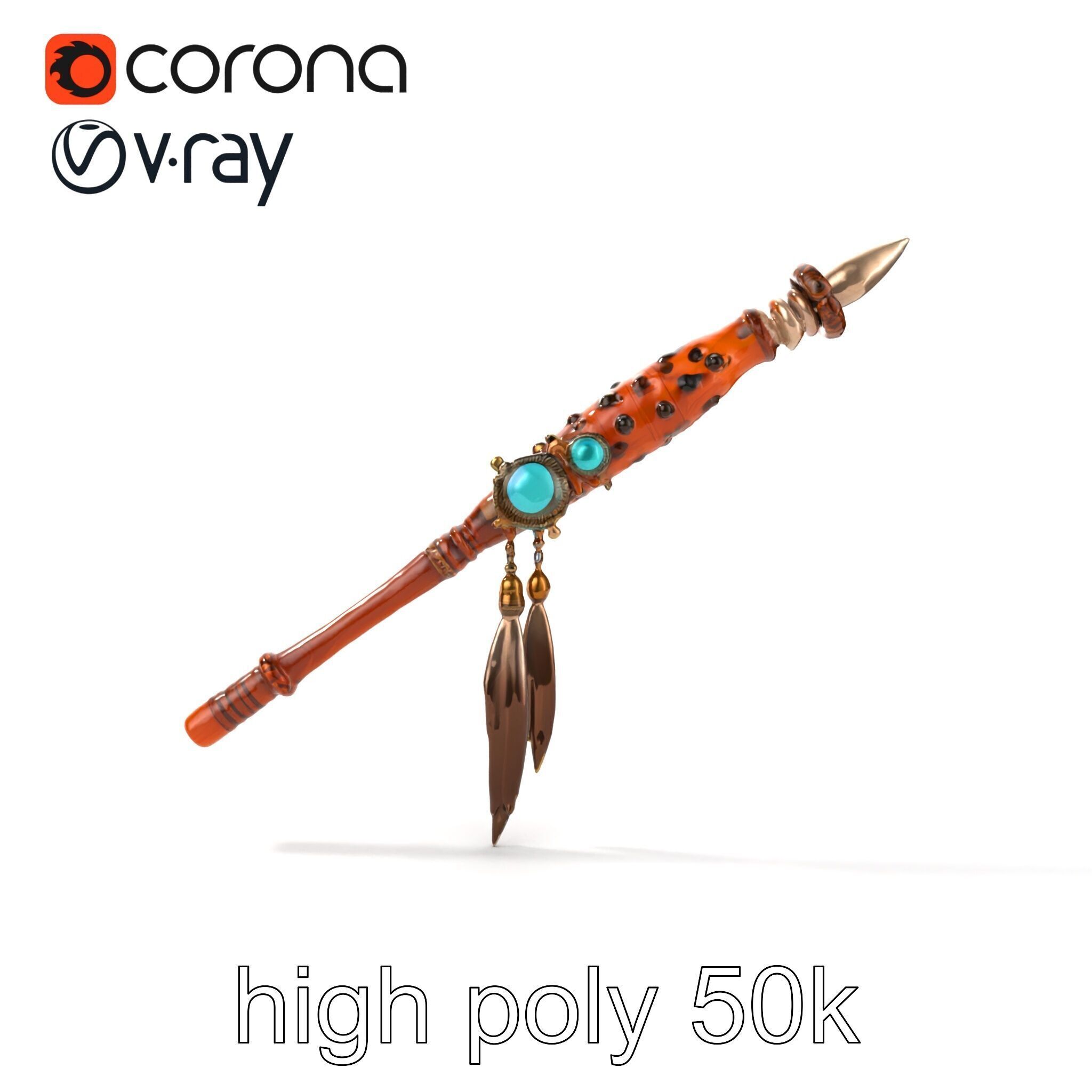 Ancient Cedar Shamans Staff with Turquoise Gem model pack Low-poly 3D model_29