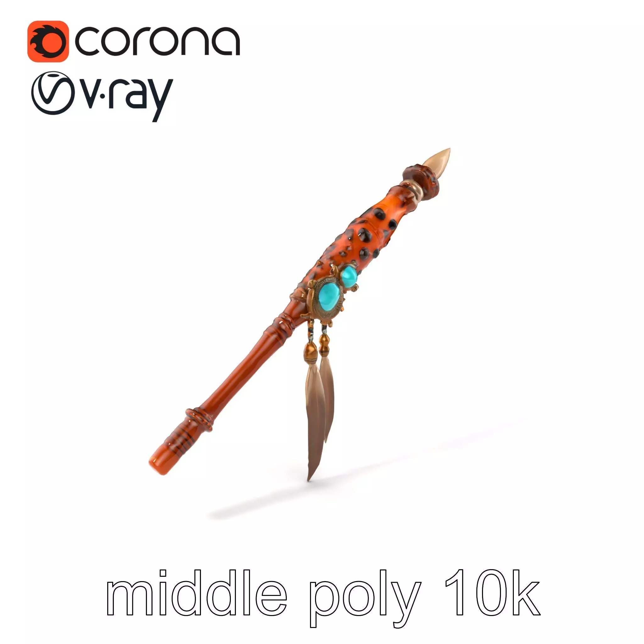 Ancient Cedar Shamans Staff with Turquoise Gem model pack Low-poly 3D model_0