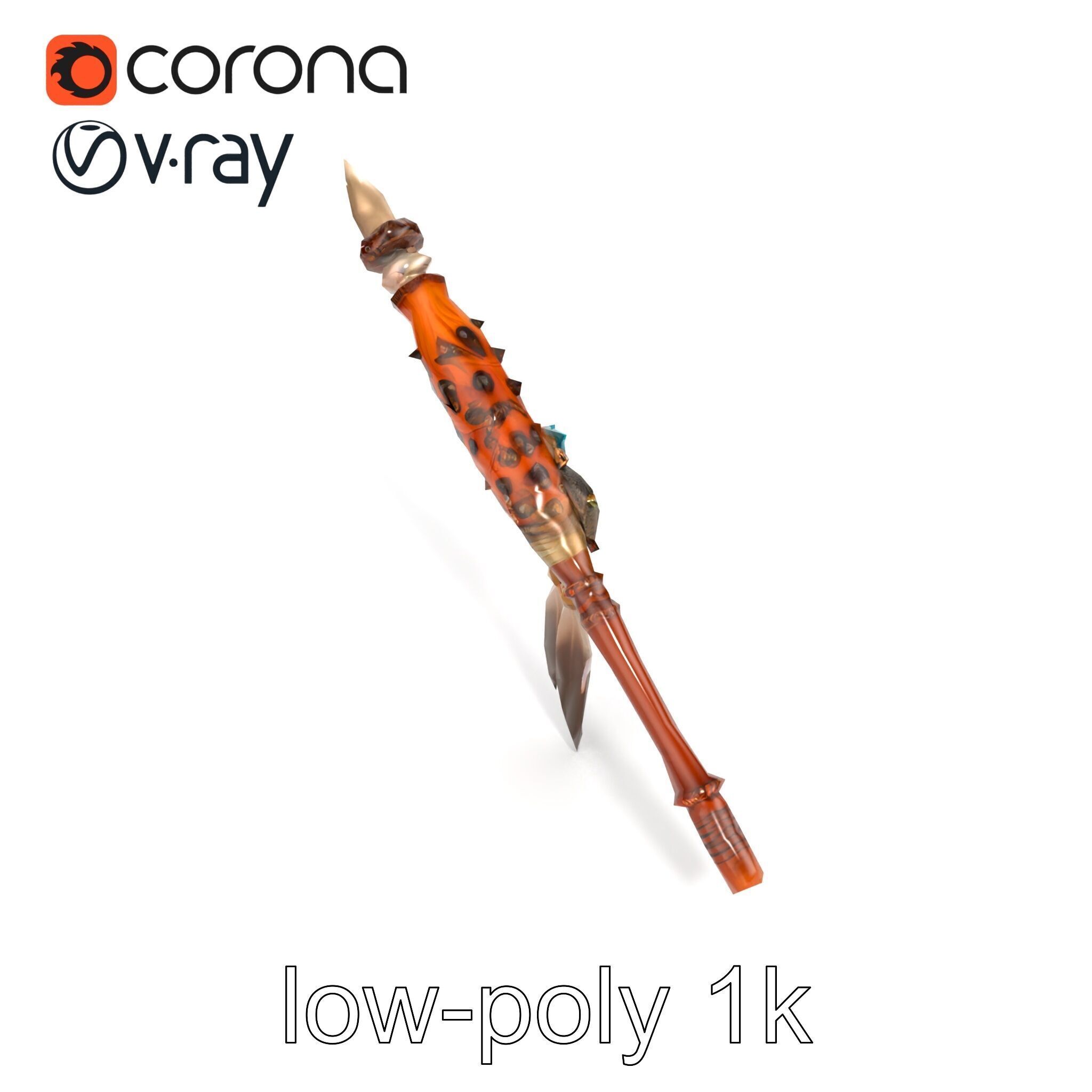 Ancient Cedar Shamans Staff with Turquoise Gem model pack Low-poly 3D model_15