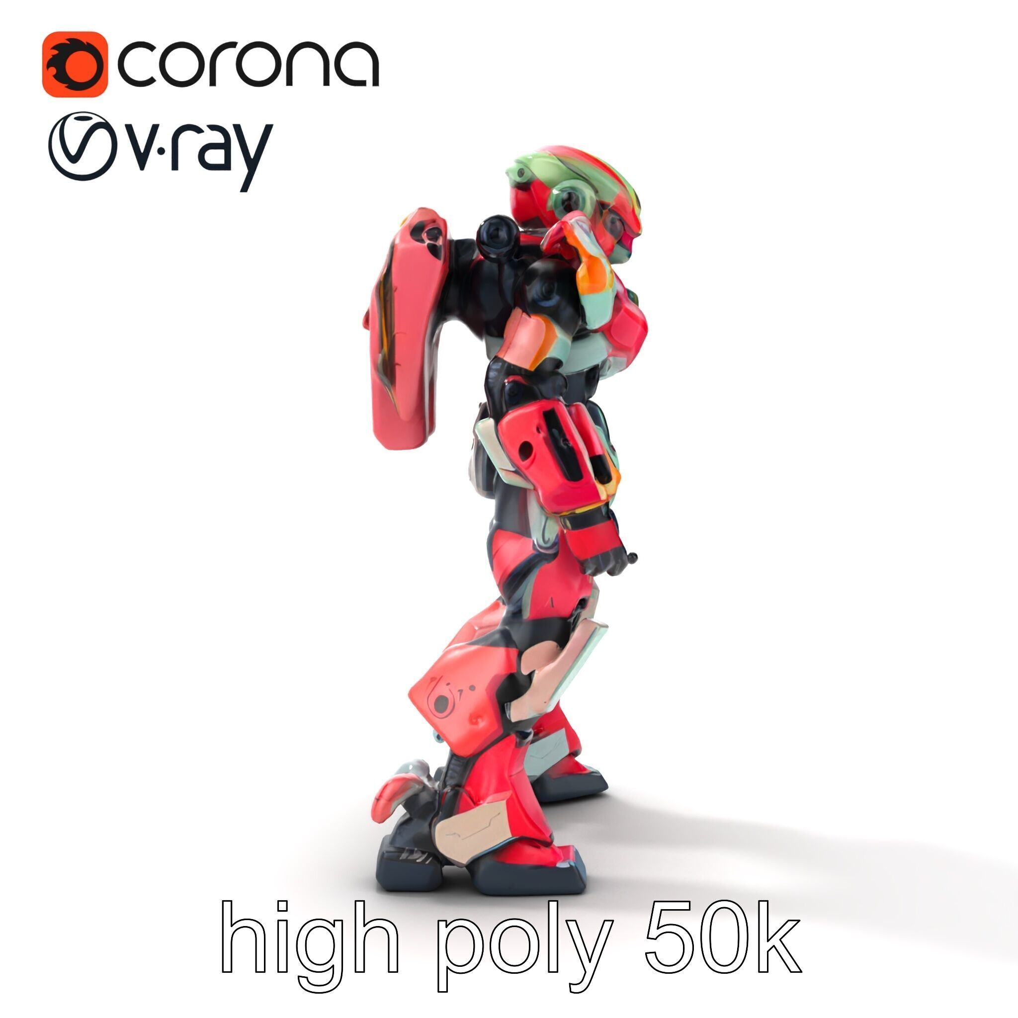 Vivid Humanoid Combat Robot Armor model pack Low-poly 3D model_21